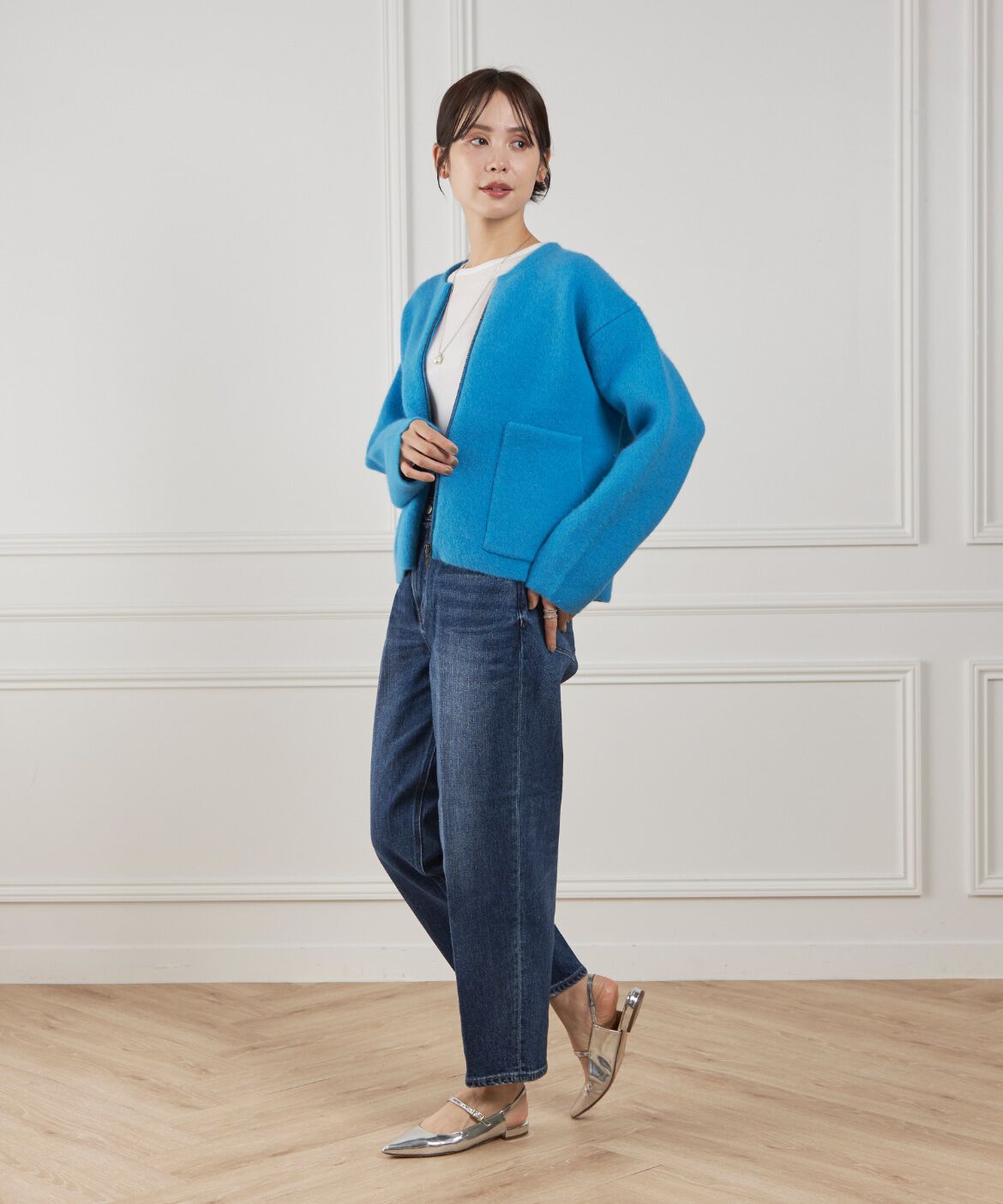 Le Souk「《大きいサイズ》ラクーン接結編みニットブルゾン」|カーディガン|