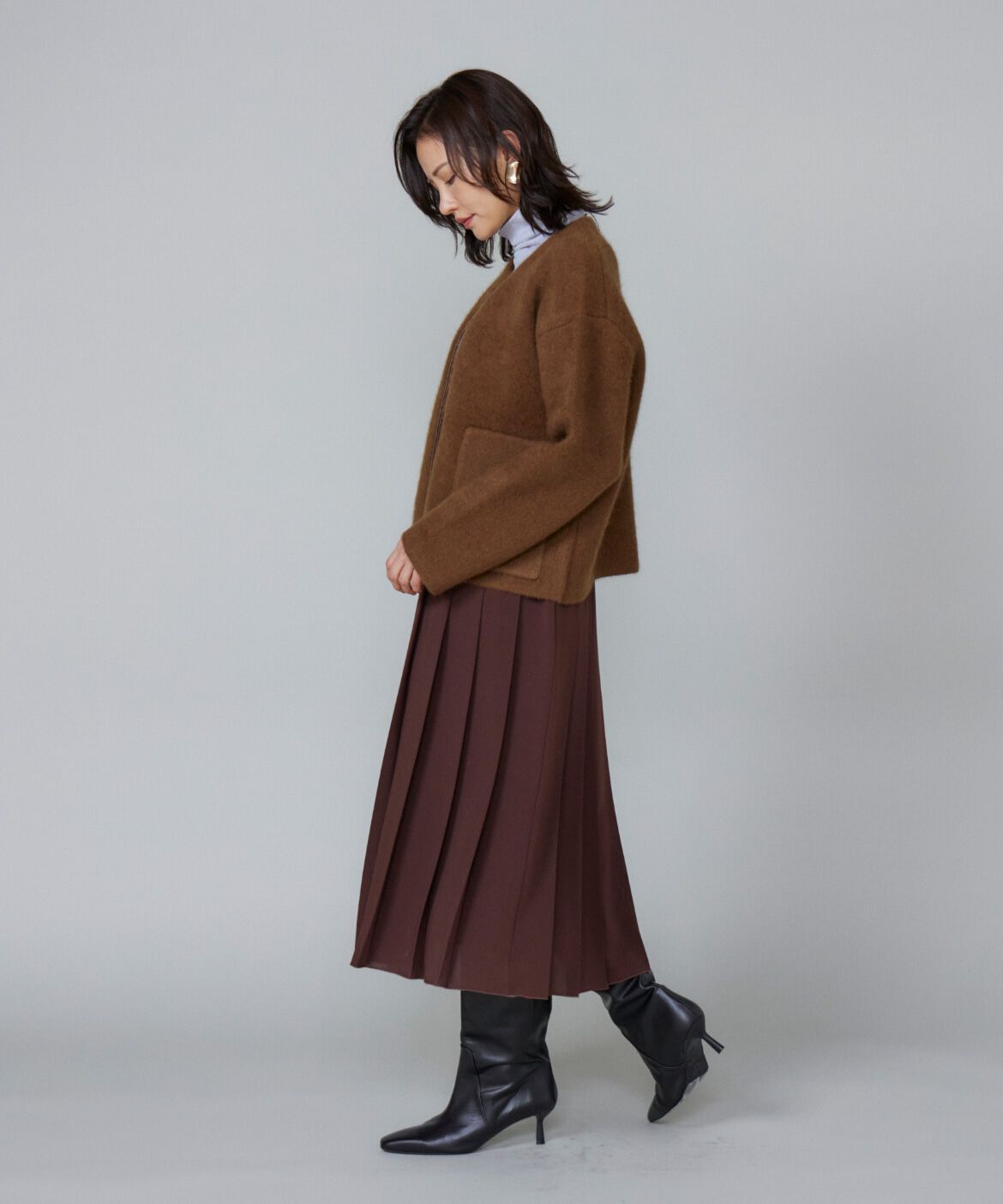 Le Souk「《大きいサイズ》ラクーン接結編みニットブルゾン」|カーディガン|