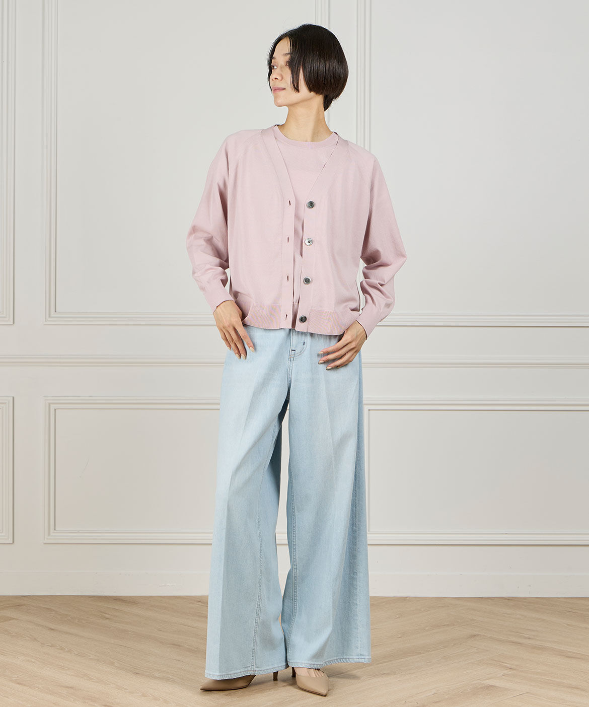 INED「《大きいサイズ》 Vネックカーディガン」|カーディガン|