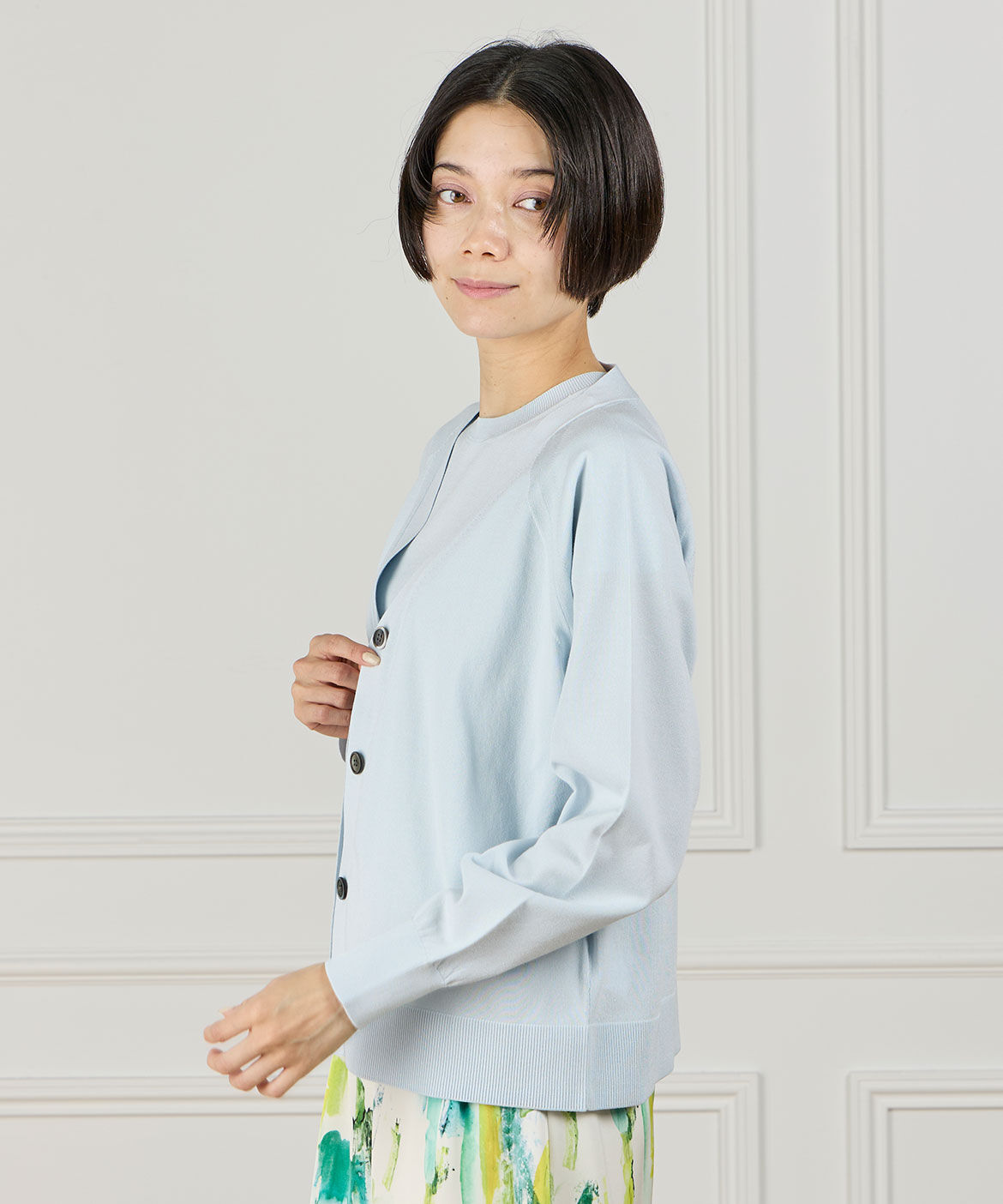 INED「《大きいサイズ》 Vネックカーディガン」|カーディガン|