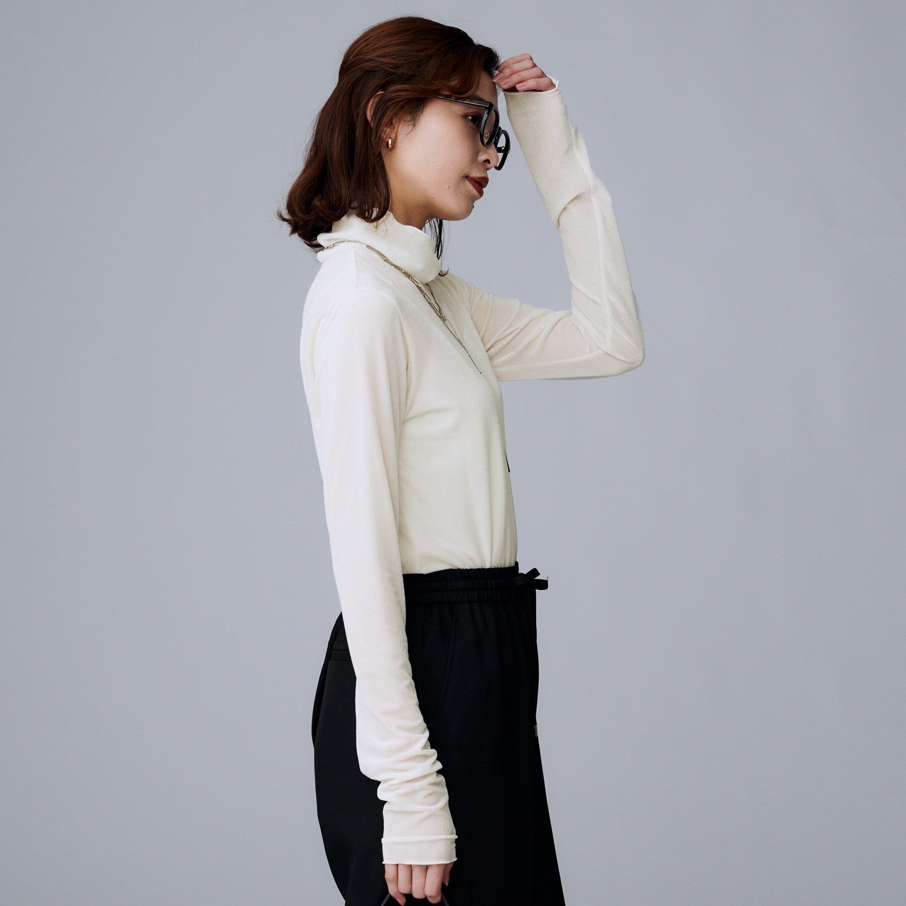 UNTITLED「【ハイネック/レイヤード/重ね着におすすめ】トリコットベロア シアーインナー」|Tシャツ・カットソー|