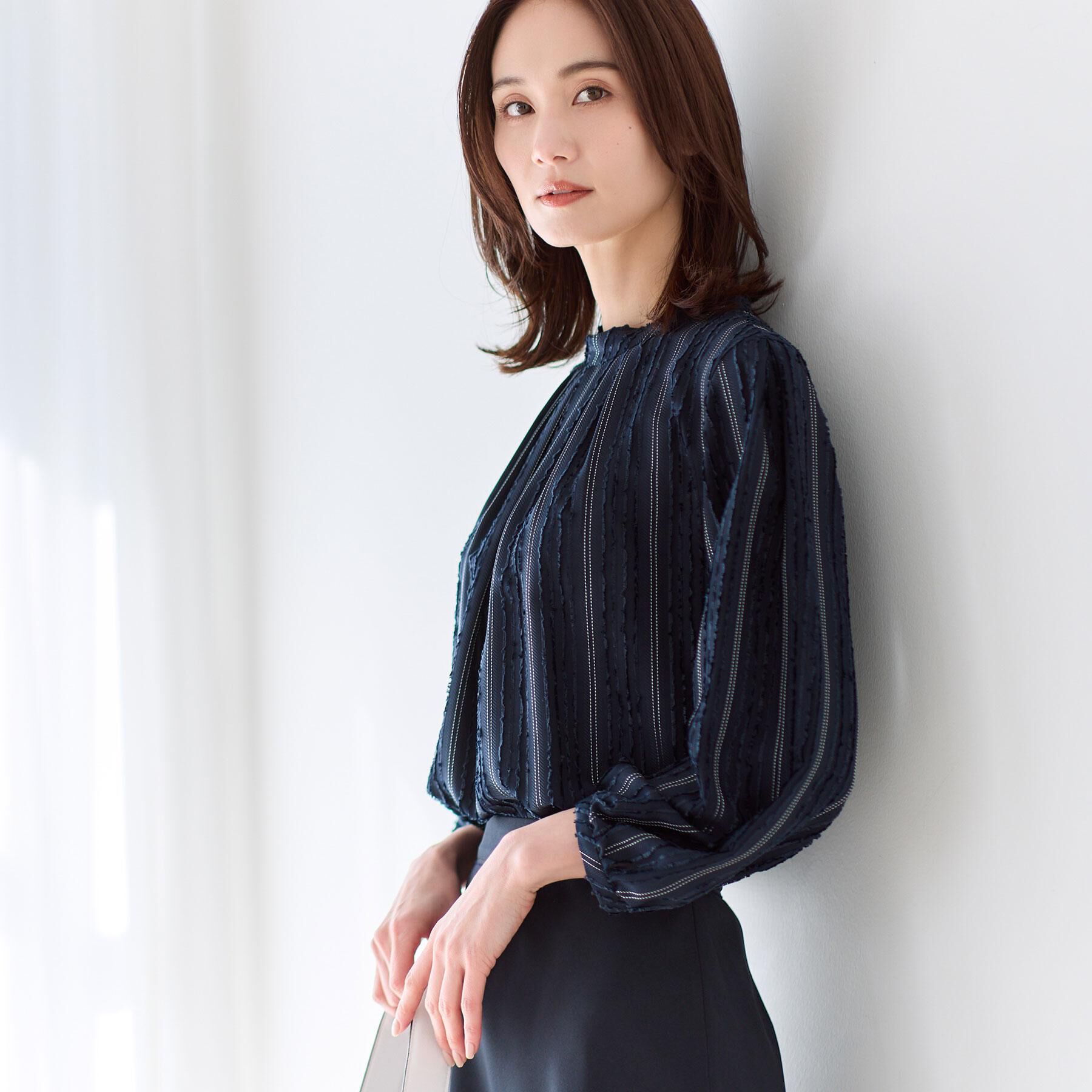 Reflect「【セットアップ可】ストライプ柄ジャカードブラウス」|シャツ・ブラウス|