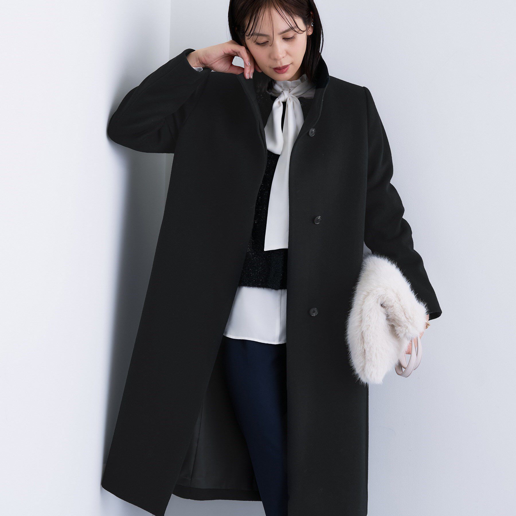 INDIVI「【名品コート／日本製】ウール100％スタンドカラーロングコート」|その他|