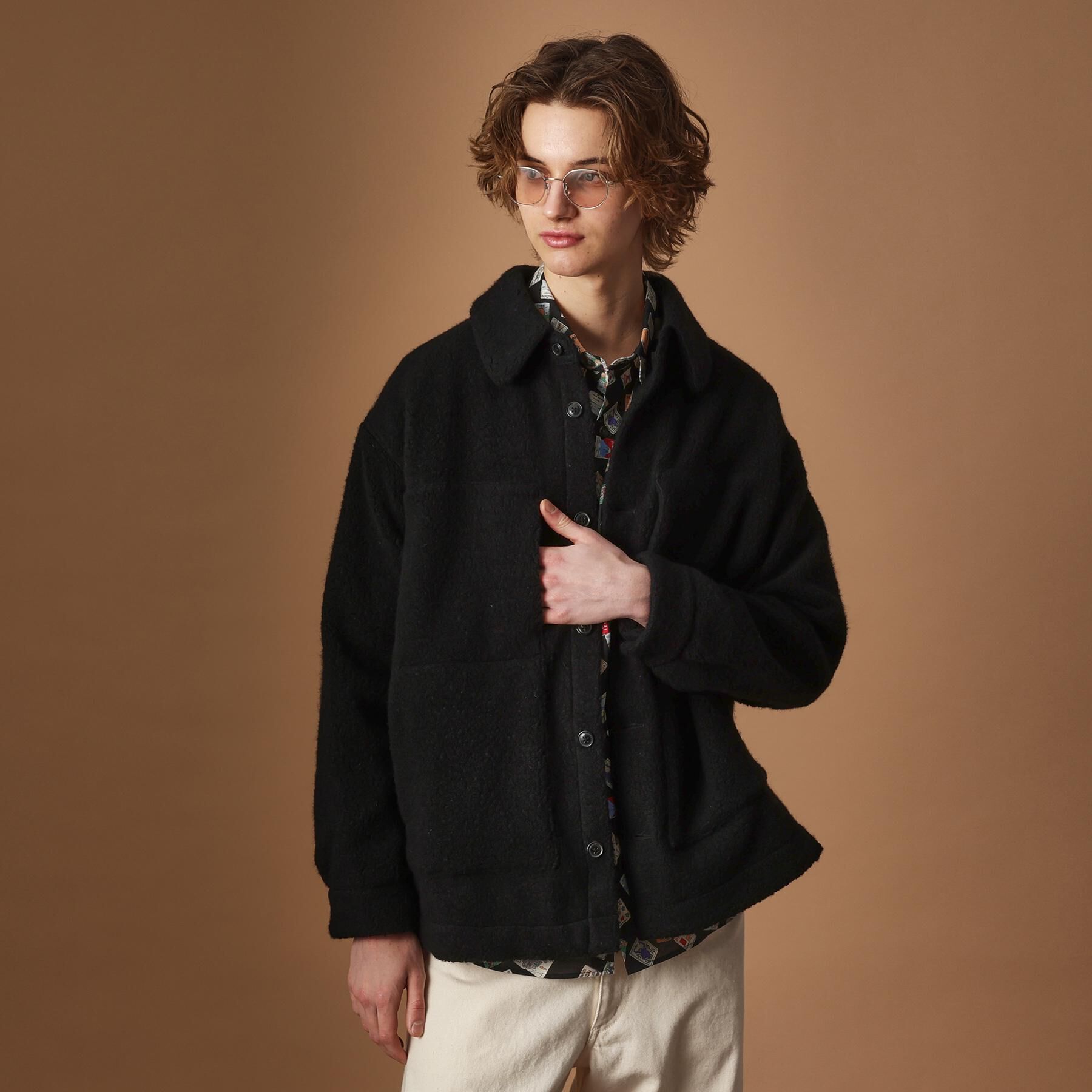 40CARATS&525「ウール混パイルボア4パッチシャツ」|ブルゾン・スタジャン|