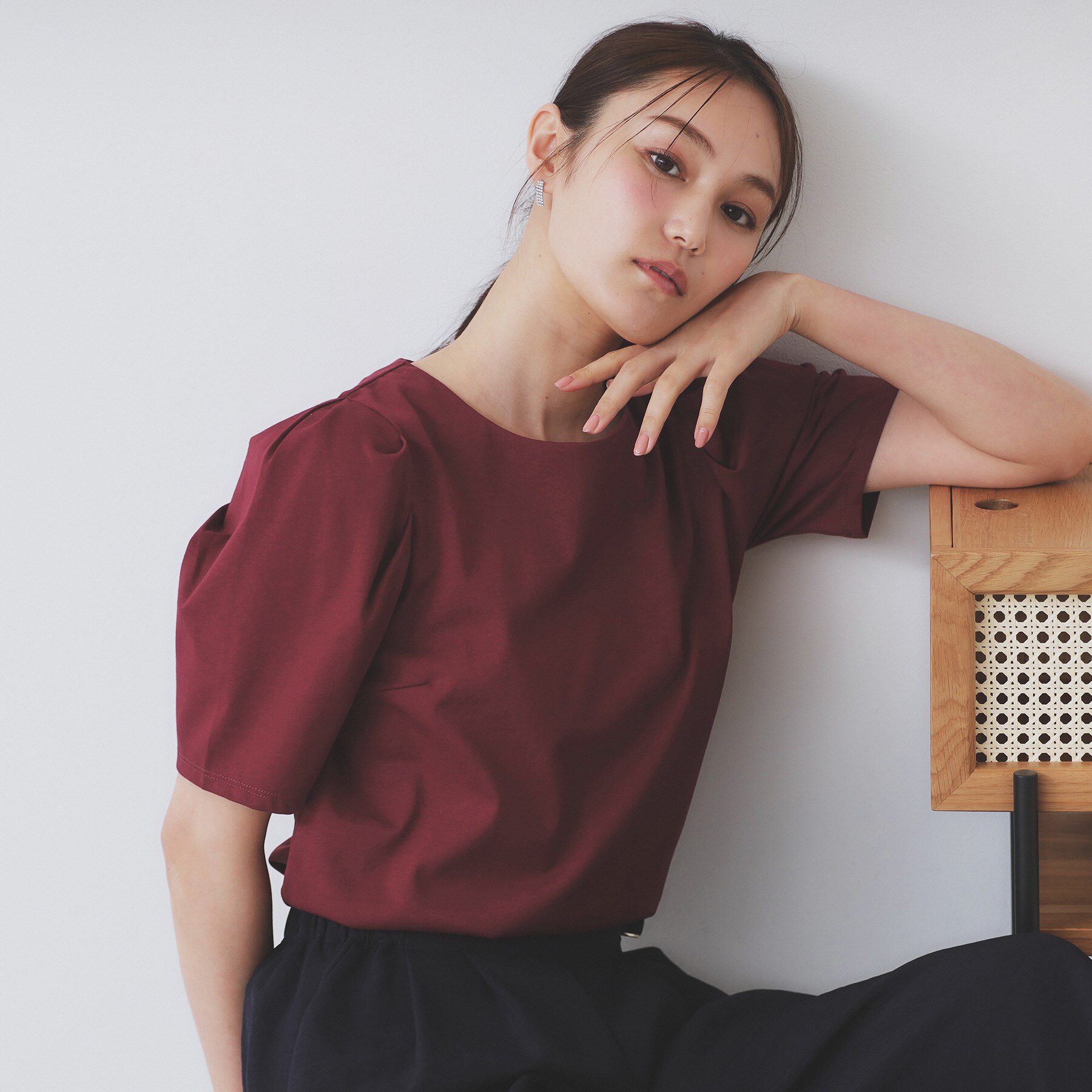 index「《7色展開/XS-LLサイズ》多機能タックスリーブトップス【汗ジミ防止/吸水速乾/接触冷感/UVケア」|Tシャツ・カットソー|ボルドー(064)