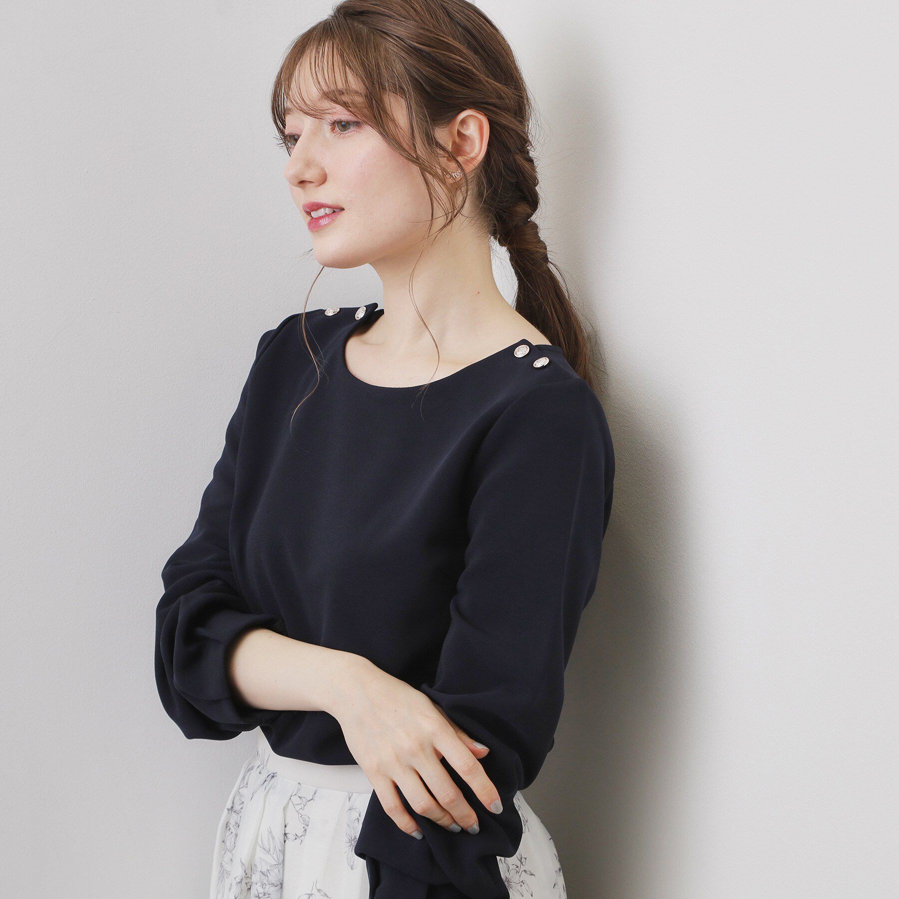 index「肩ボタンボートネックトップス【洗濯機OK】」|Tシャツ・カットソー|