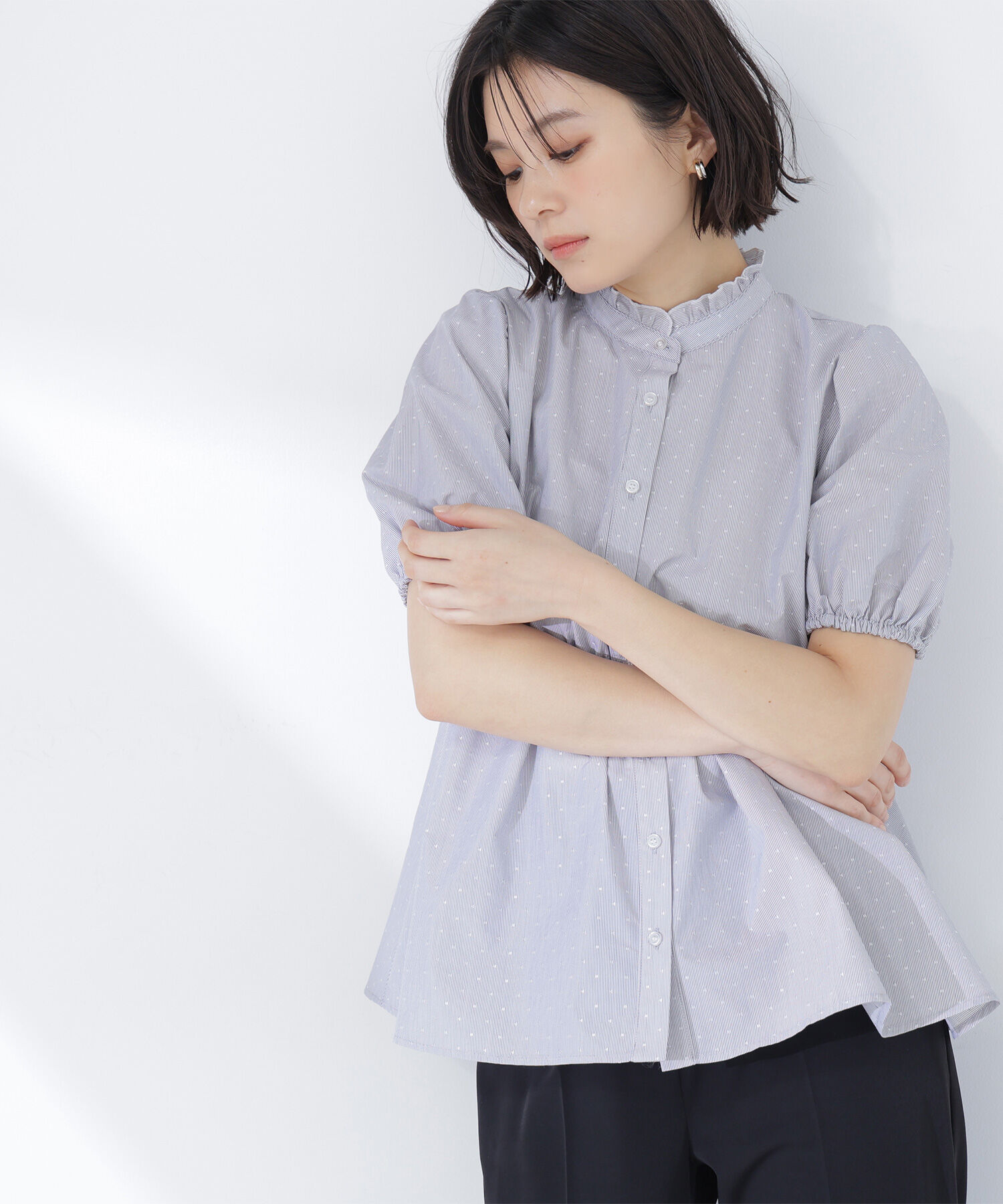  「ストライプドビードットブラウス」|シャツ・ブラウス|