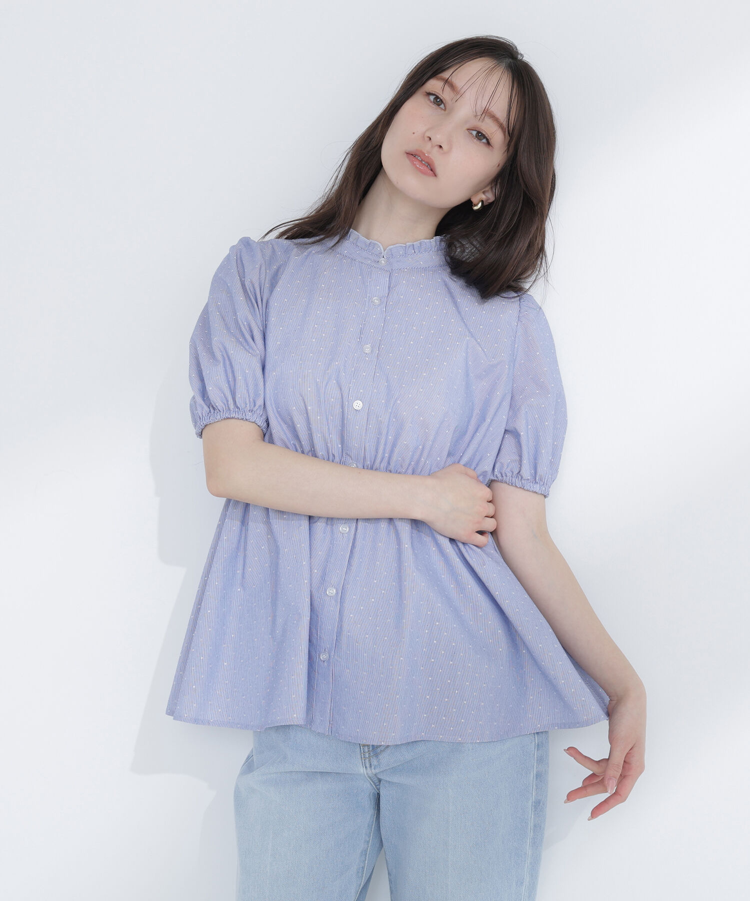  「ストライプドビードットブラウス」|シャツ・ブラウス|
