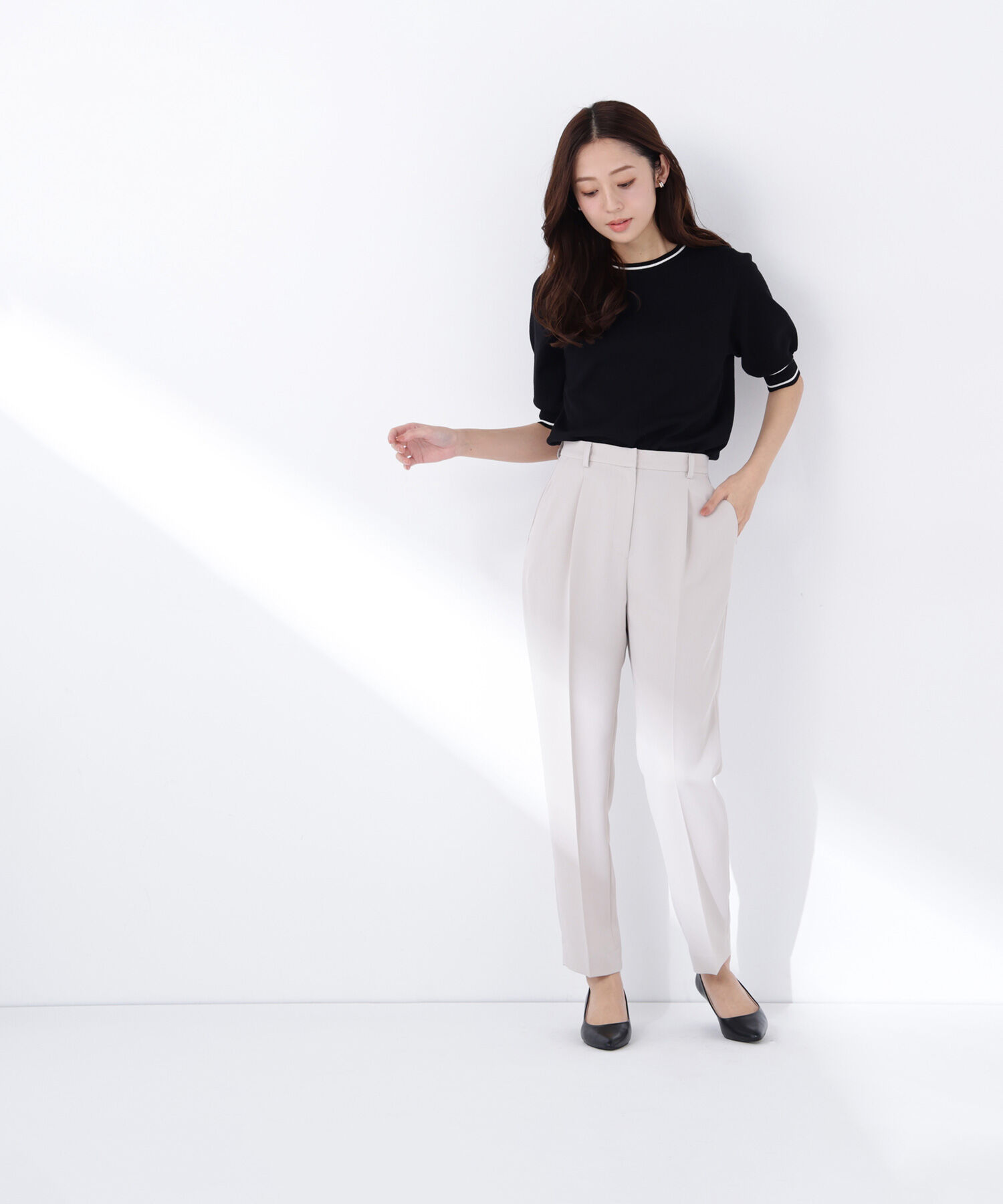  「総針ベーシック バイカラーラインニット」|ニット・セーター|