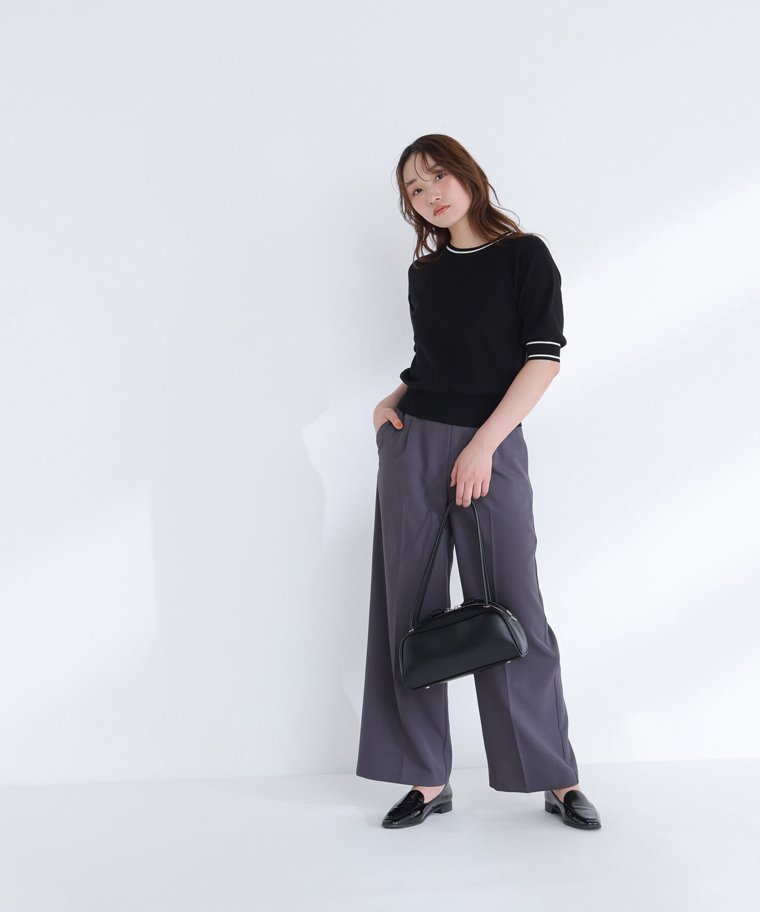  「総針ベーシック バイカラーラインニット」|ニット・セーター|