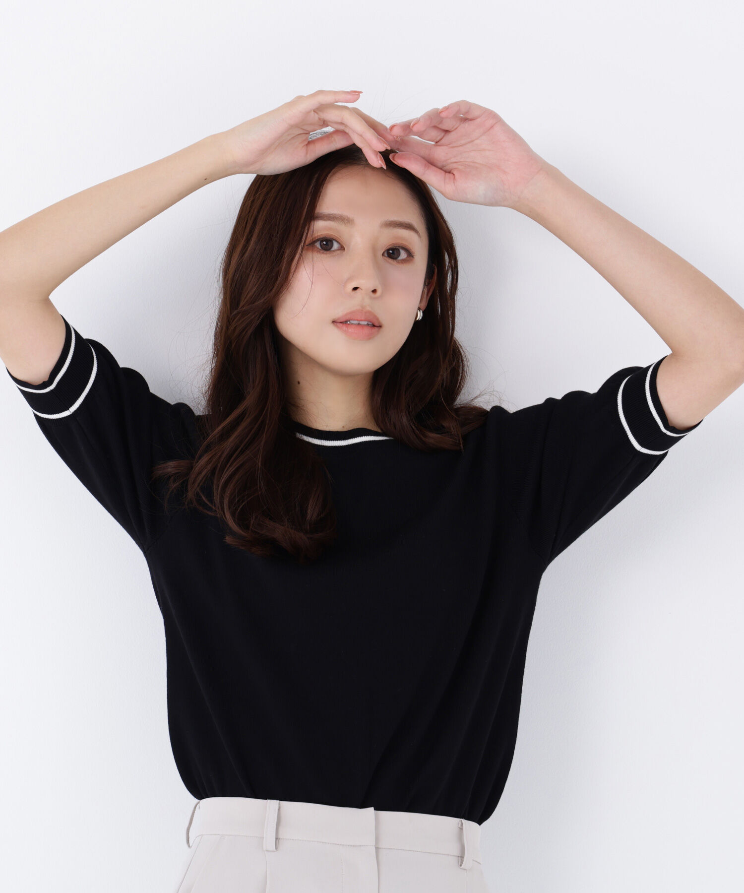  「総針ベーシック バイカラーラインニット」|ニット・セーター|