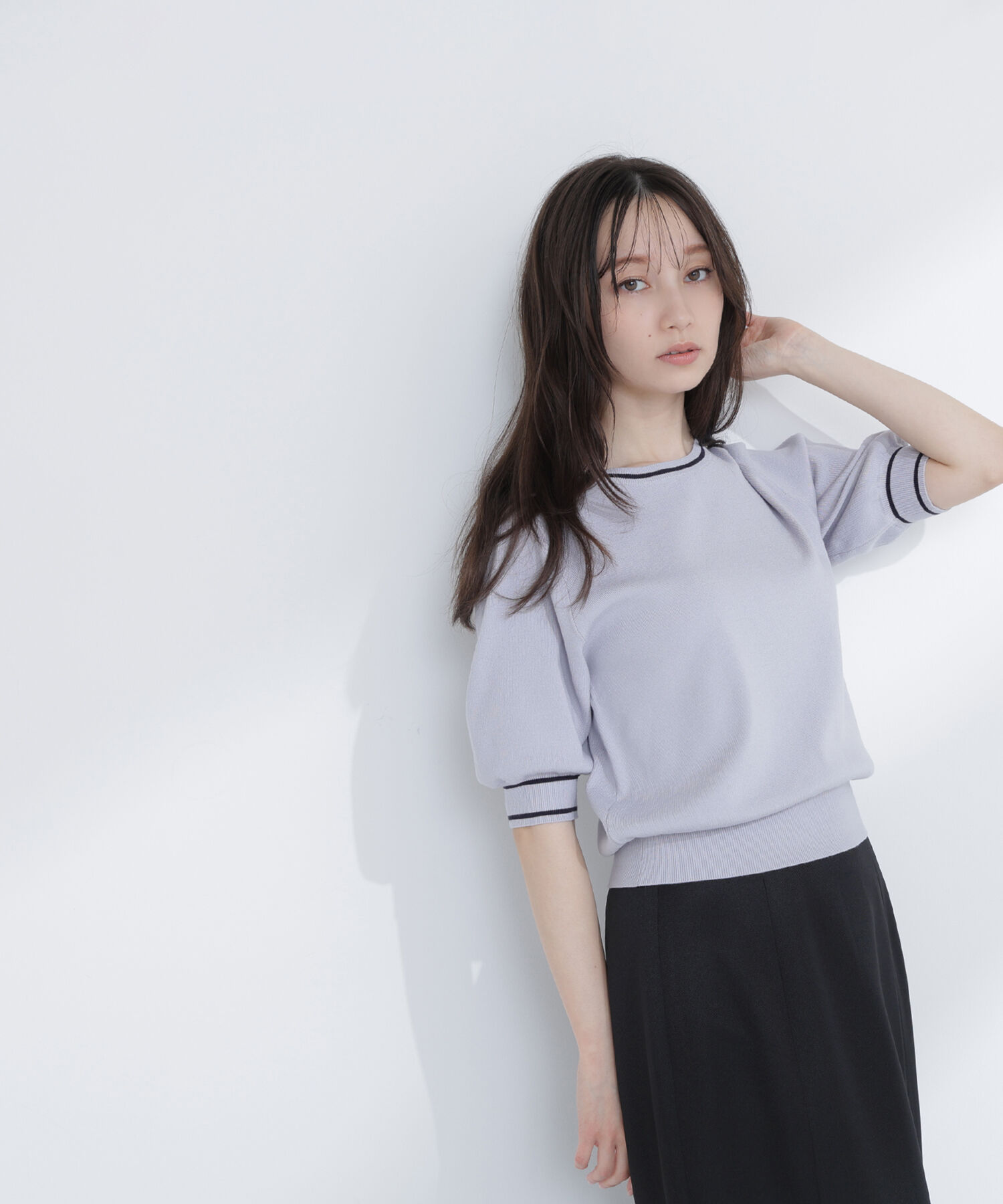  「総針ベーシック バイカラーラインニット」|ニット・セーター|