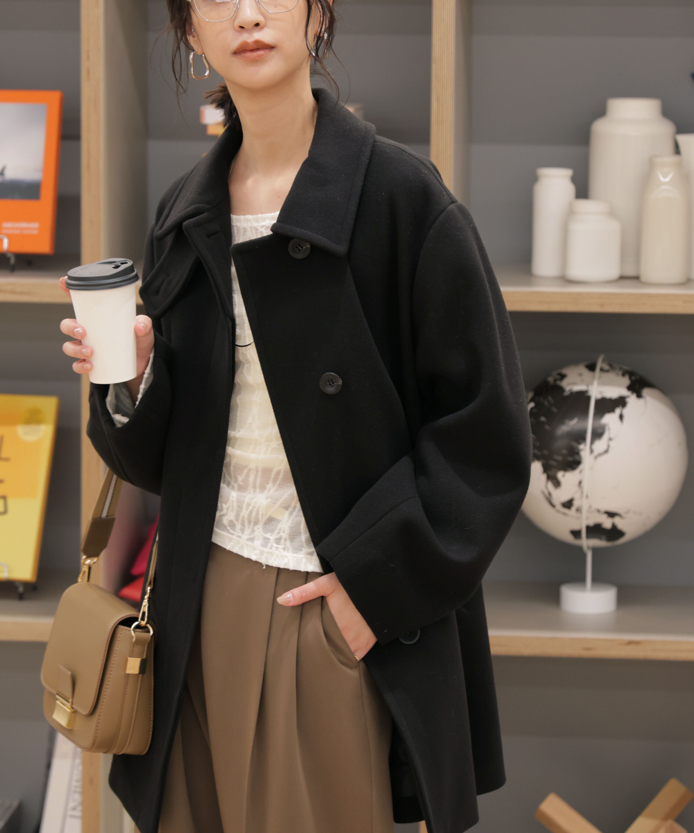  「スタンドカラーミドル丈ツイードコート」|その他|