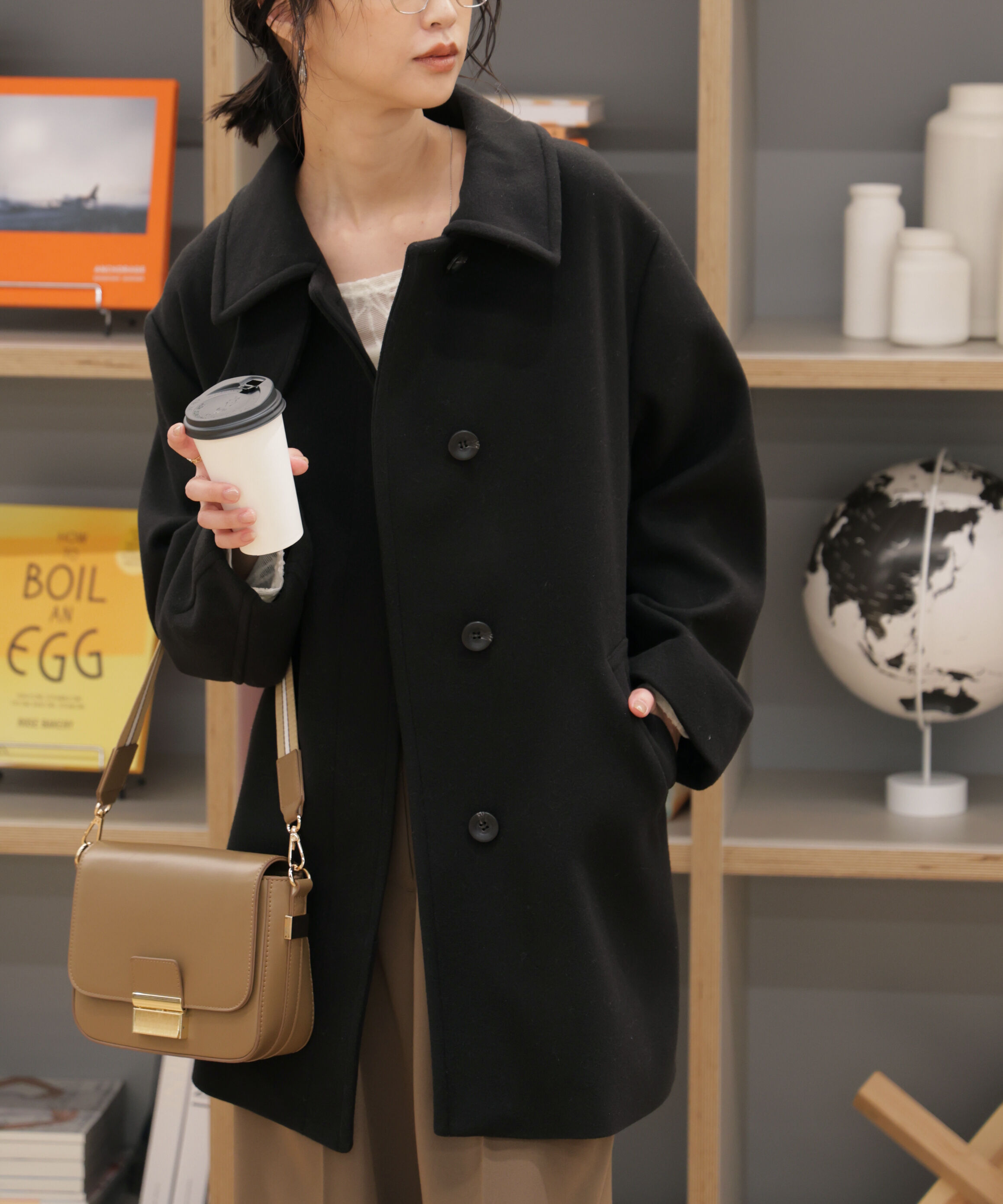  「スタンドカラーミドル丈ツイードコート」|その他|