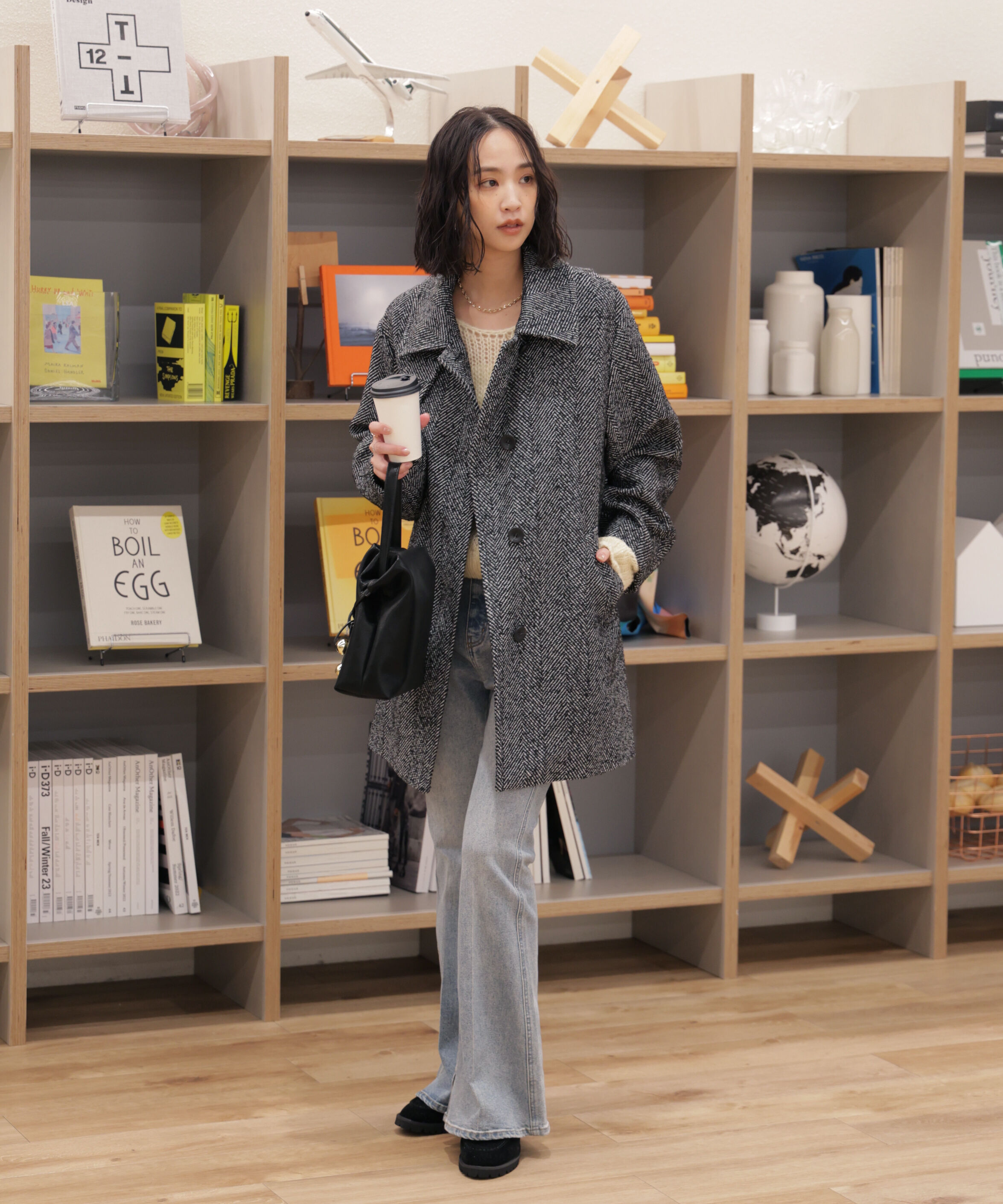  「スタンドカラーミドル丈ツイードコート」|その他|