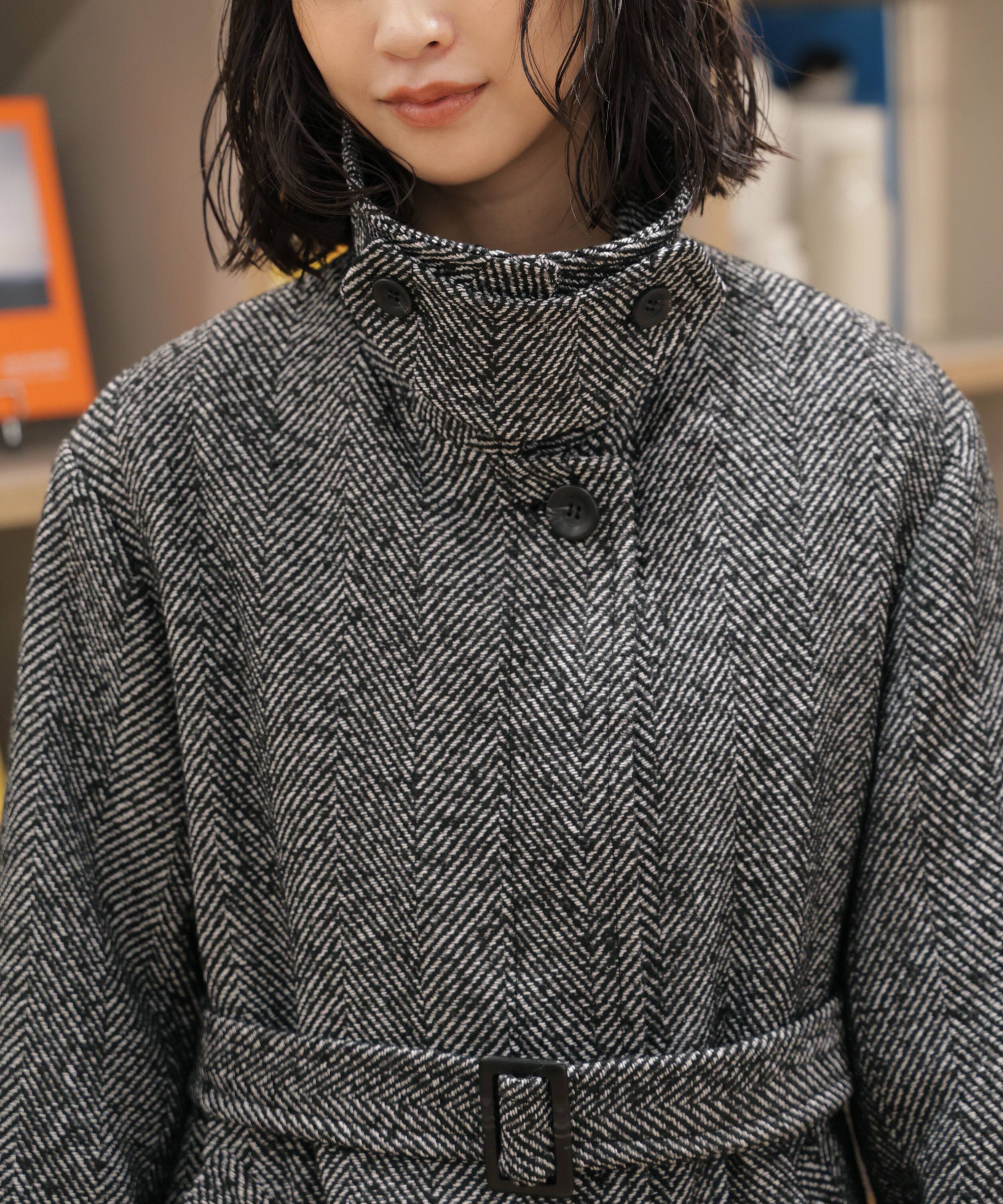  「スタンドカラーミドル丈ツイードコート」|その他|