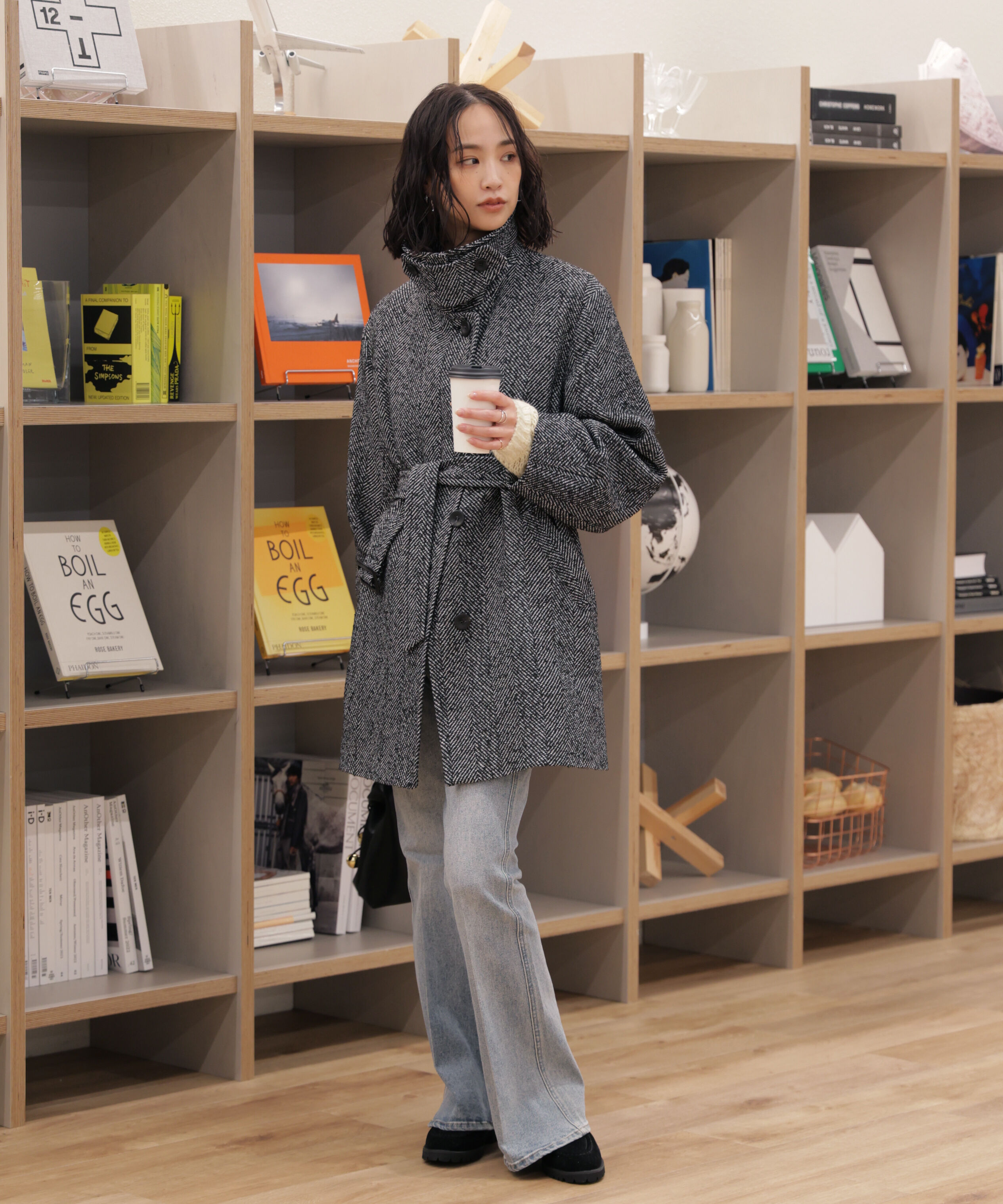  「スタンドカラーミドル丈ツイードコート」|その他|