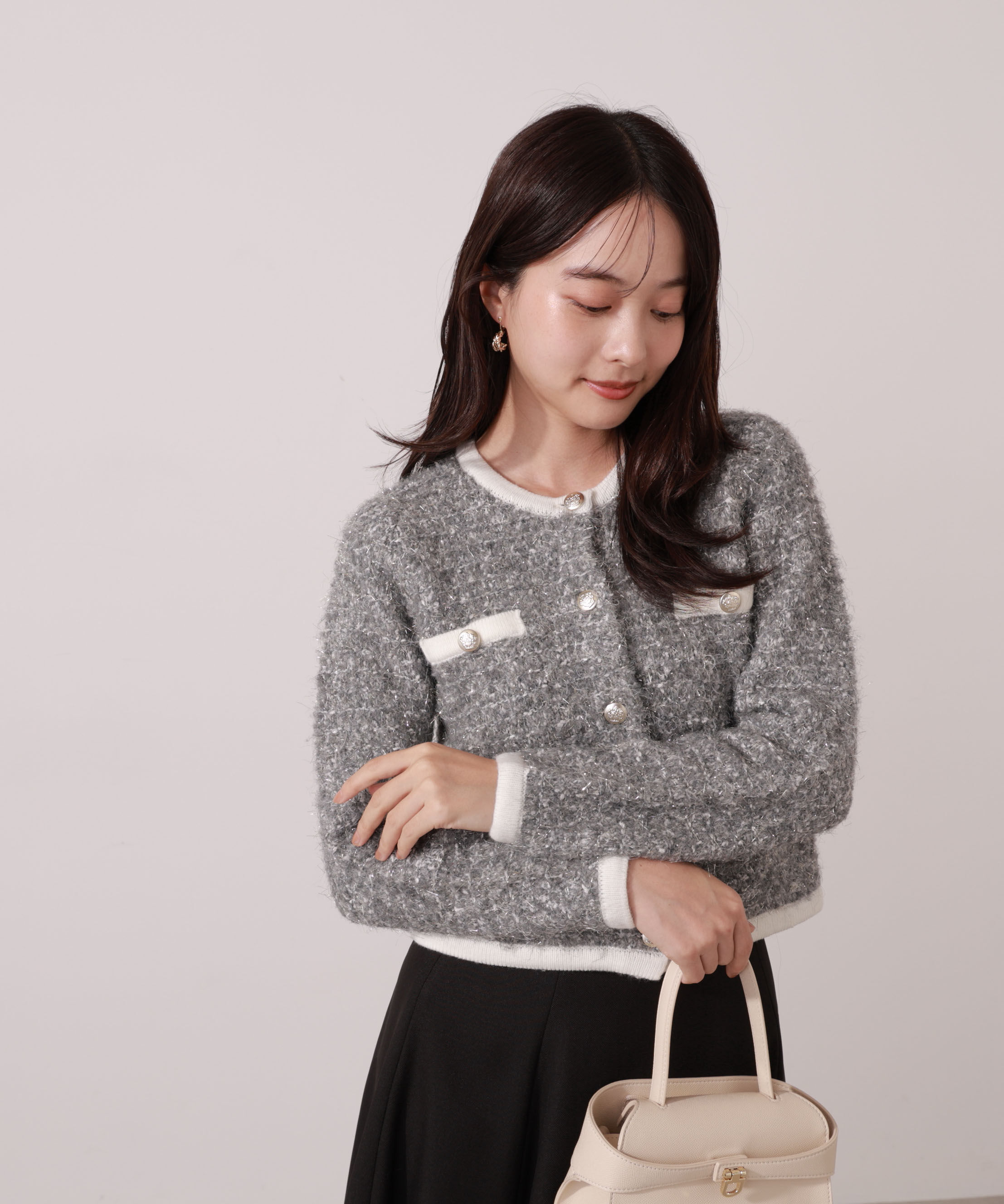 PROPORTION BODY DRESSING「ファンシーツイード風ニットカーディガン 25AW」|カーディガン|