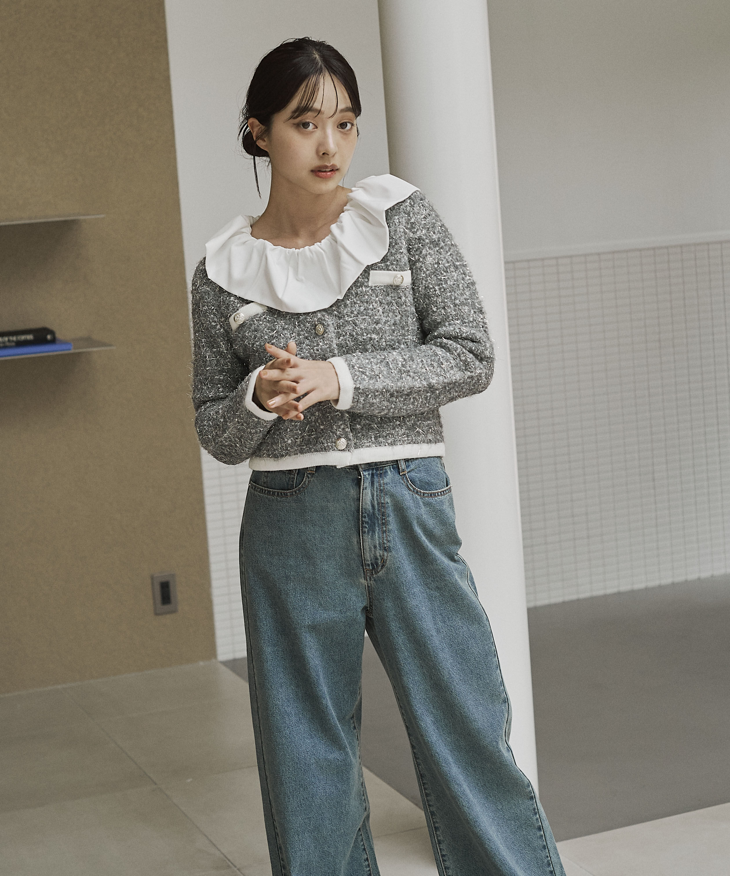 PROPORTION BODY DRESSING「ファンシーツイード風ニットカーディガン 25AW」|カーディガン|