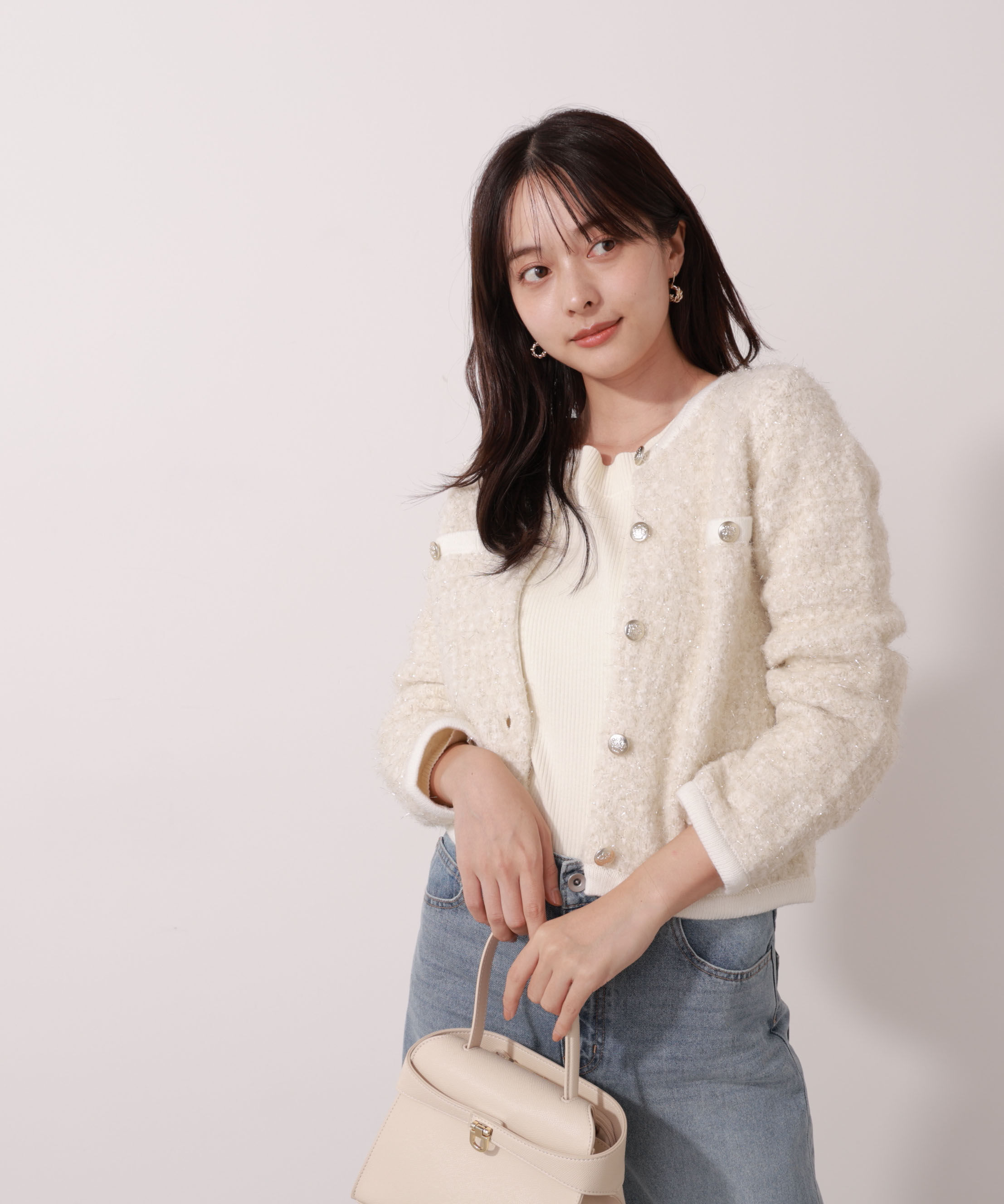 PROPORTION BODY DRESSING「ファンシーツイード風ニットカーディガン 25AW」|カーディガン|