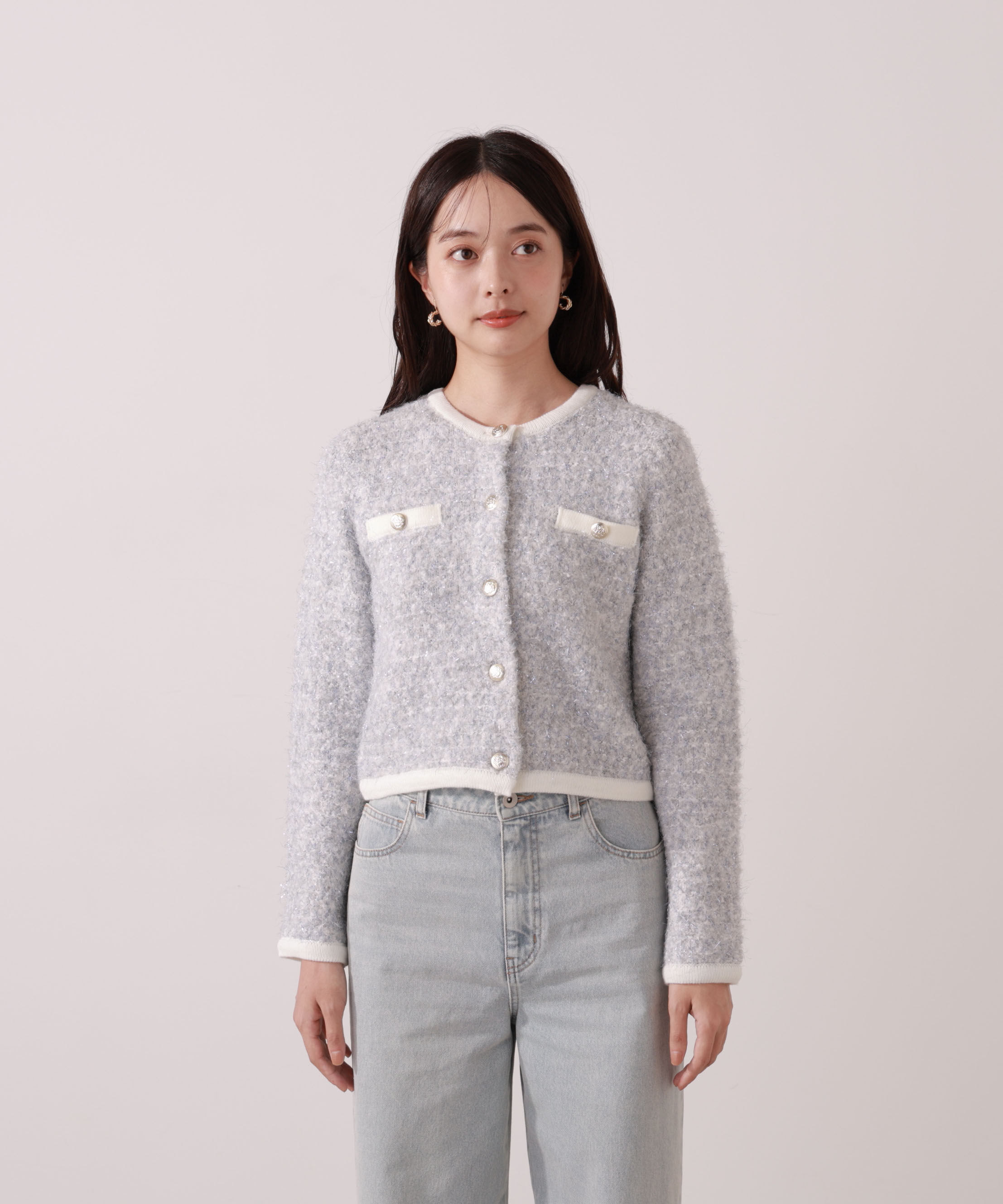 PROPORTION BODY DRESSING「ファンシーツイード風ニットカーディガン 25AW」|カーディガン|