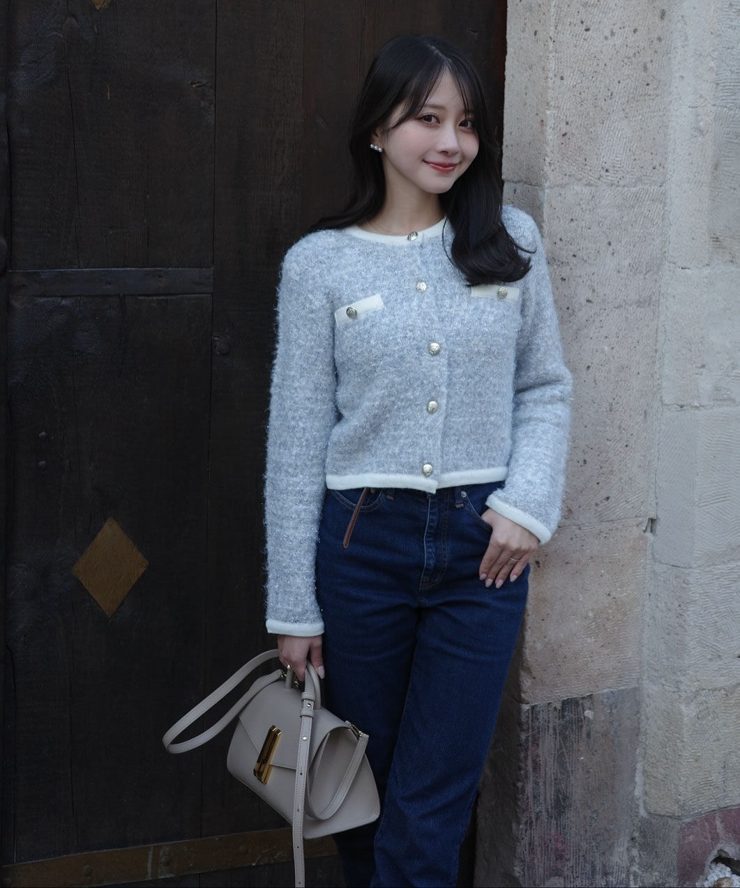 PROPORTION BODY DRESSING「ファンシーツイード風ニットカーディガン 25AW」|カーディガン|