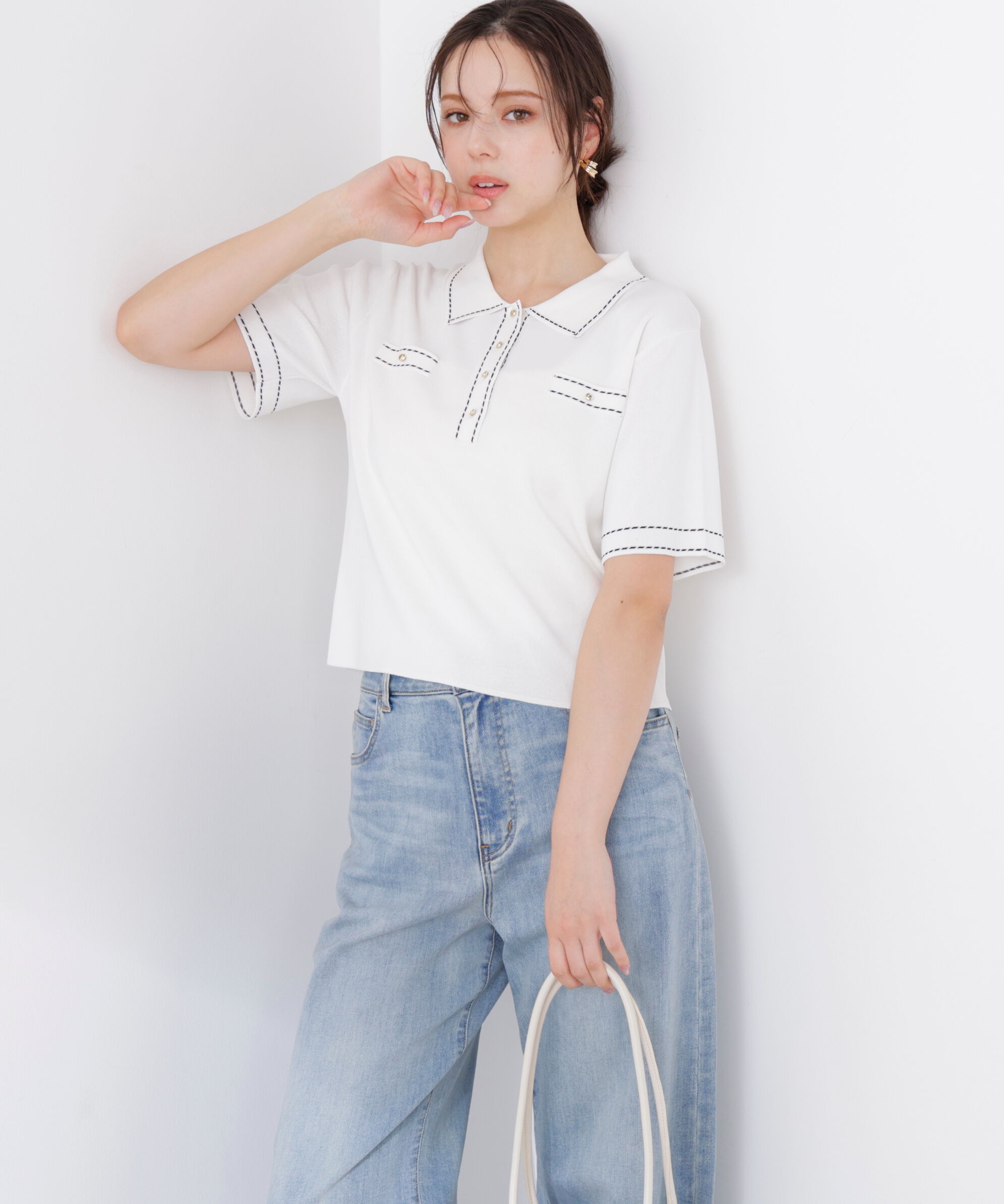 PROPORTION BODY DRESSING「＜UV＞衿付きステッチラインニット　26SS」|ニット・セーター|