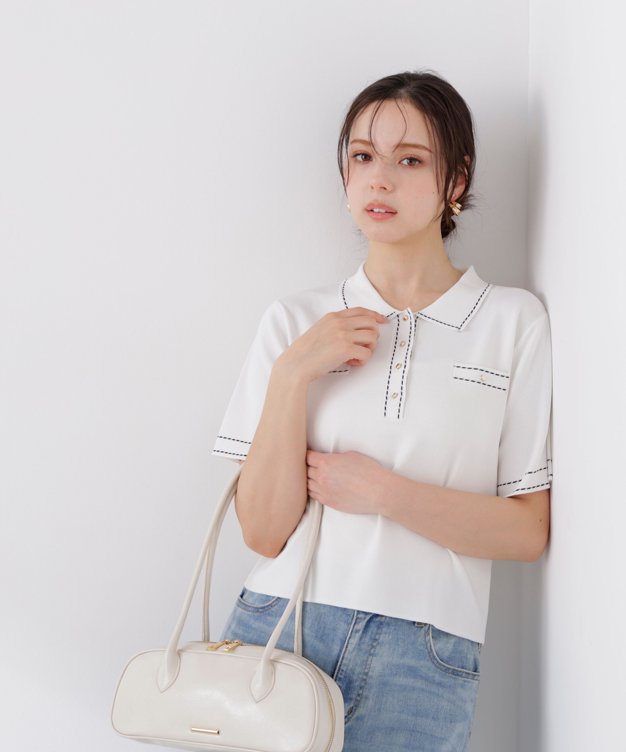 PROPORTION BODY DRESSING「＜UV＞衿付きステッチラインニット　26SS」|ニット・セーター|