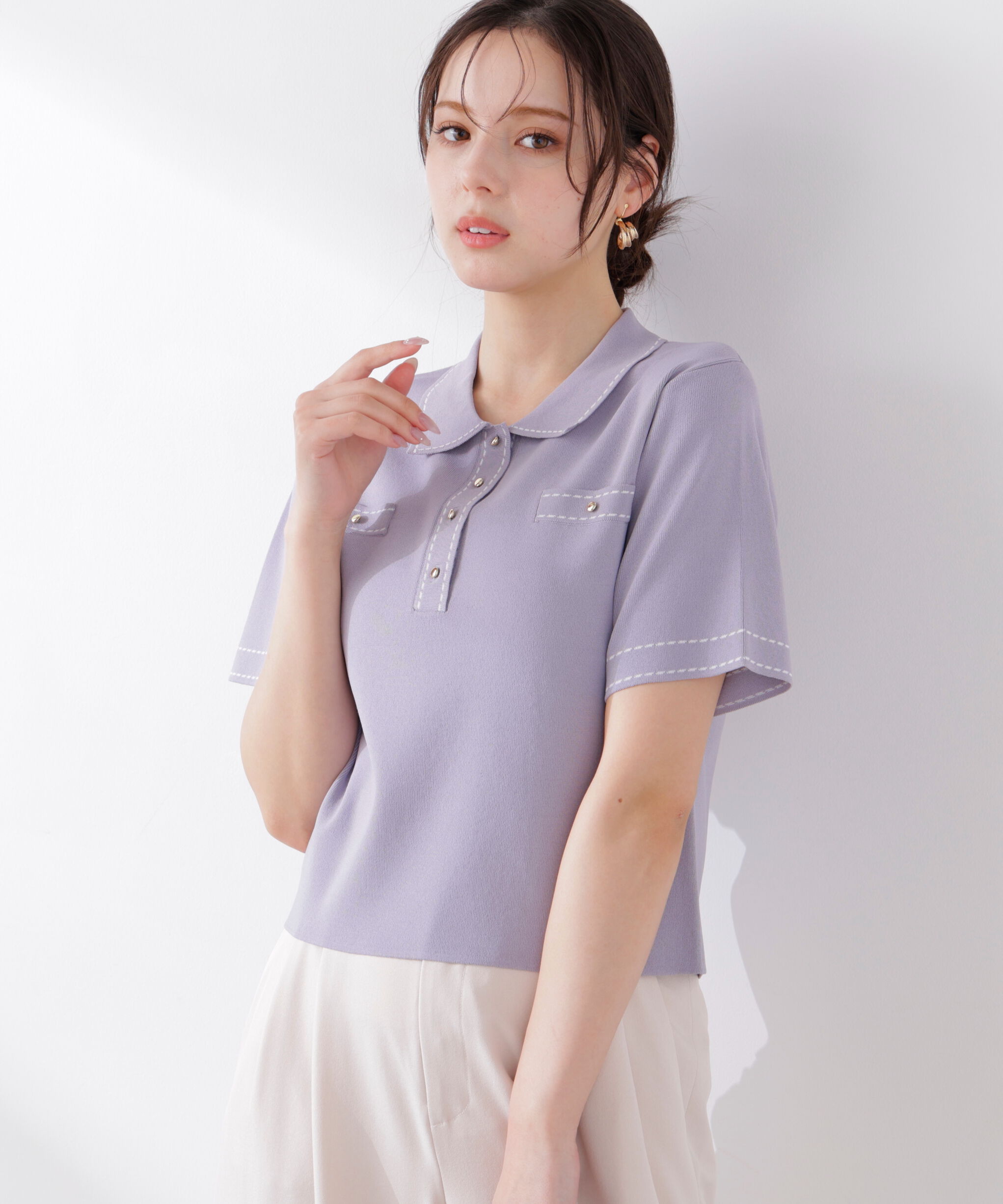 PROPORTION BODY DRESSING「＜UV＞衿付きステッチラインニット　26SS」|ニット・セーター|