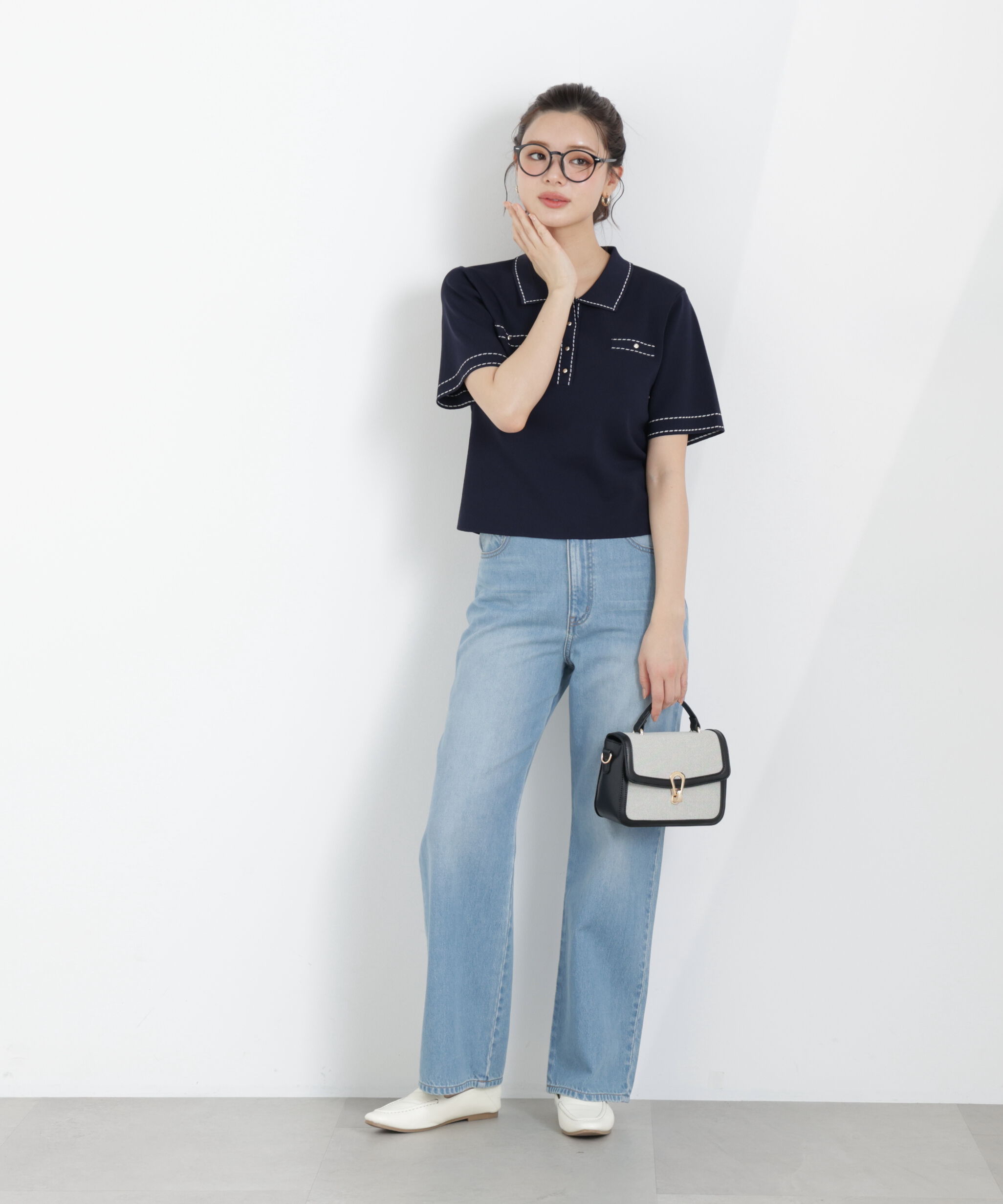 PROPORTION BODY DRESSING「＜UV＞衿付きステッチラインニット　26SS」|ニット・セーター|