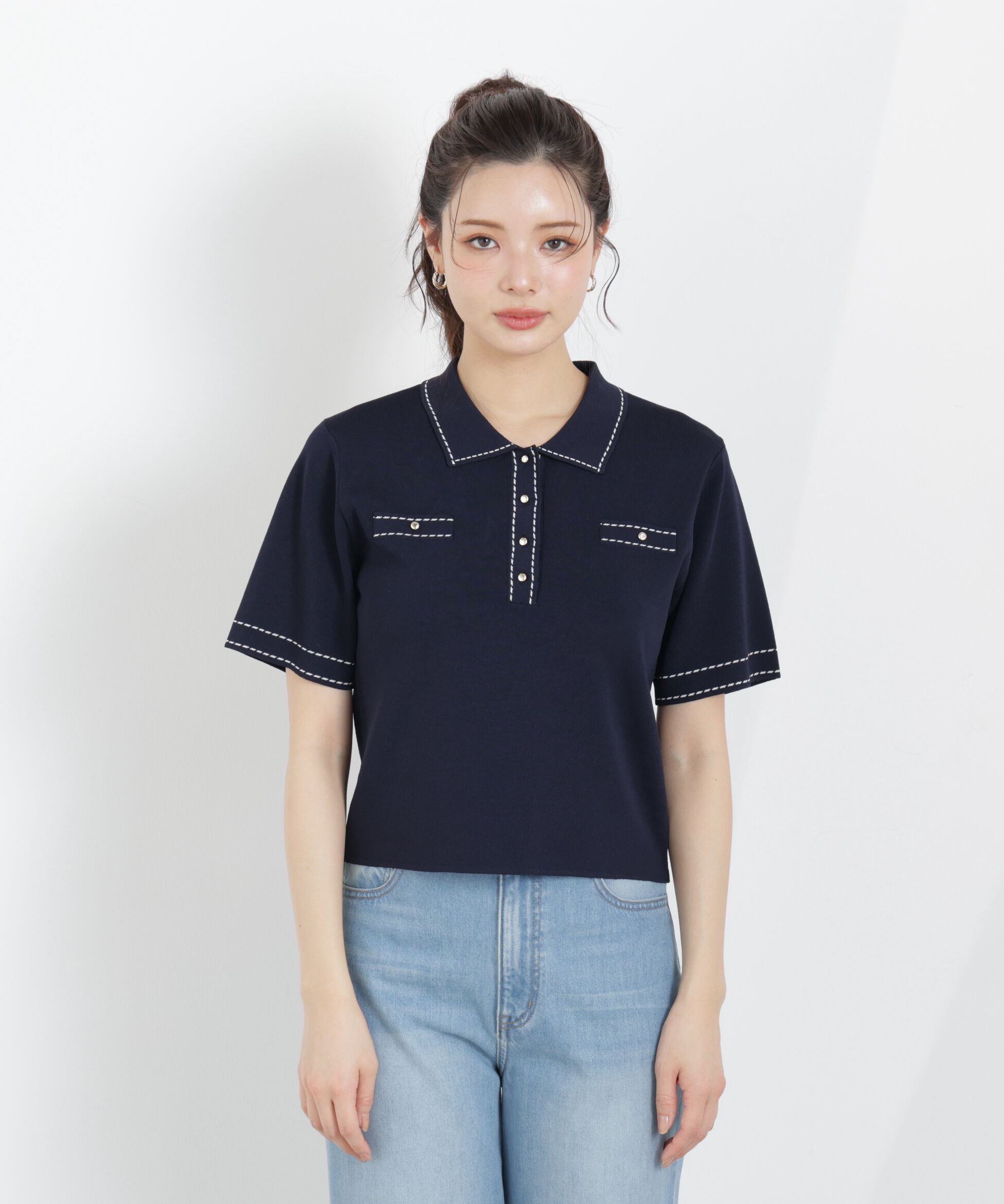 PROPORTION BODY DRESSING「＜UV＞衿付きステッチラインニット　26SS」|ニット・セーター|