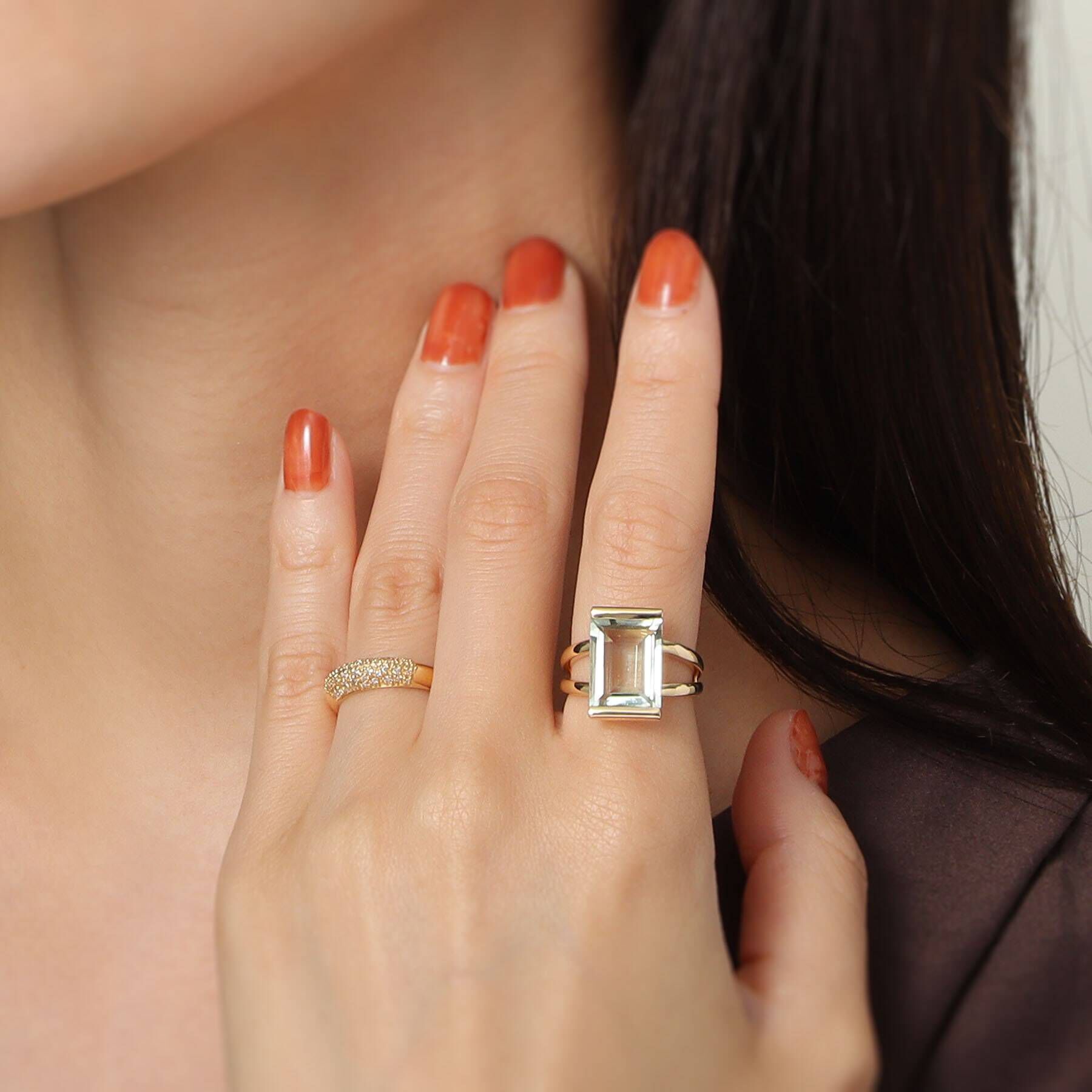 COCOSHNIK「K18グリーンクォーツ ダブルアーム リング」|リング|