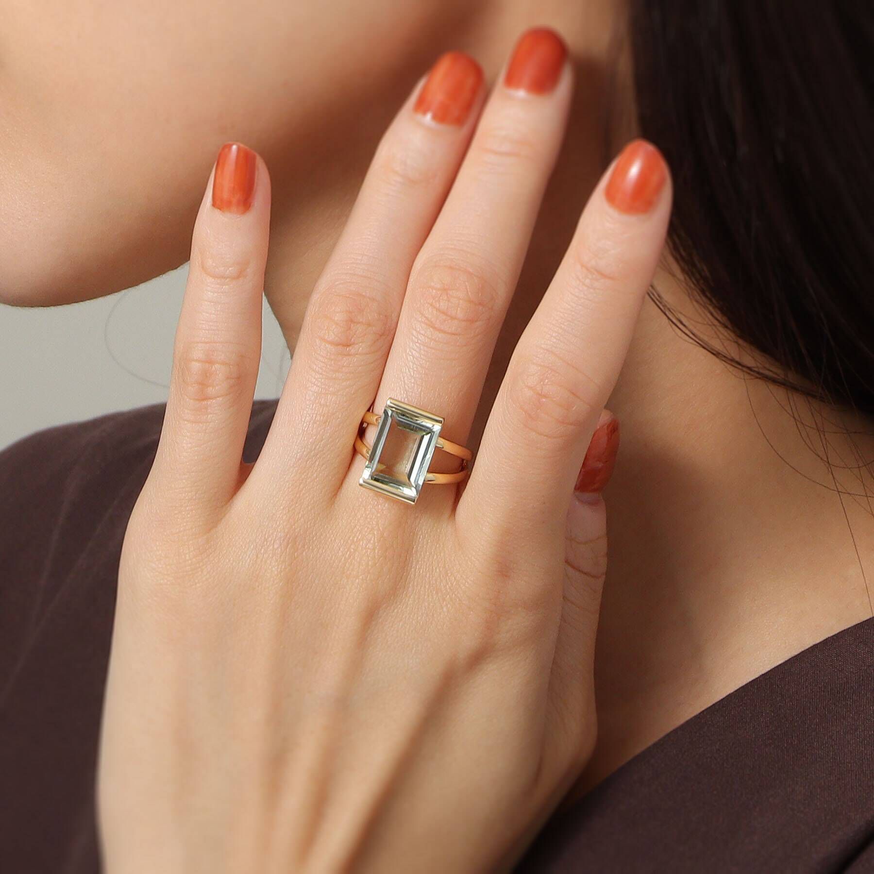 COCOSHNIK「K18グリーンクォーツ ダブルアーム リング」|リング|