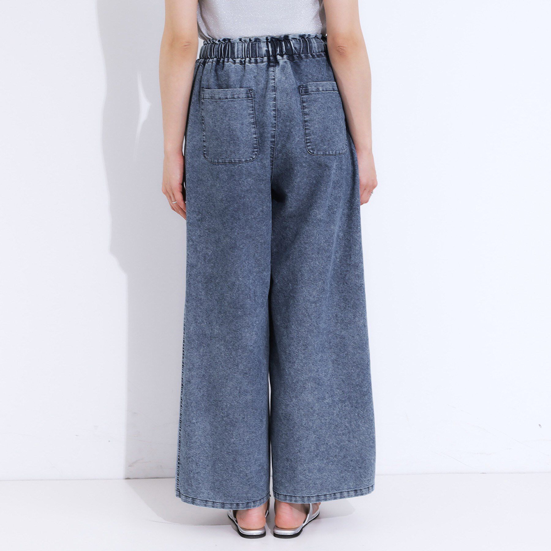 SHOO･LA･RUE「【S-LL】サイドラインがアクセント イージーデニムパンツ」|デニム|