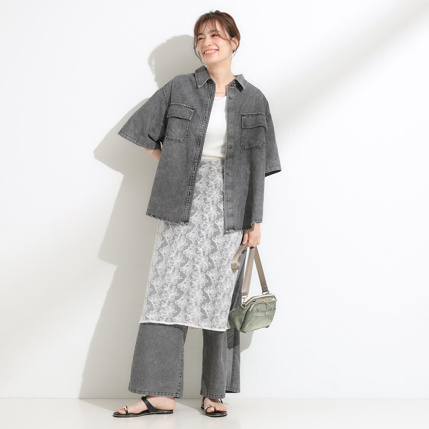 SHOO･LA･RUE「【S-LL】サイドラインがアクセント イージーデニムパンツ」|デニム|