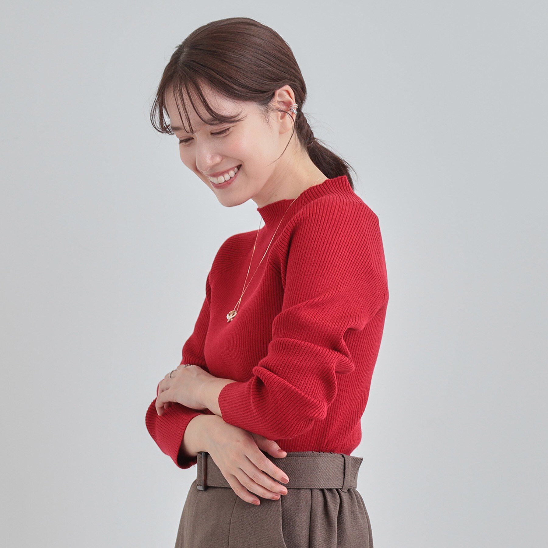 SHOO･LA･RUE「【絶妙なゆるピタ/洗濯機可】ちくちくしにくい リブハイネックやわらかニット」|ニット・セーター|