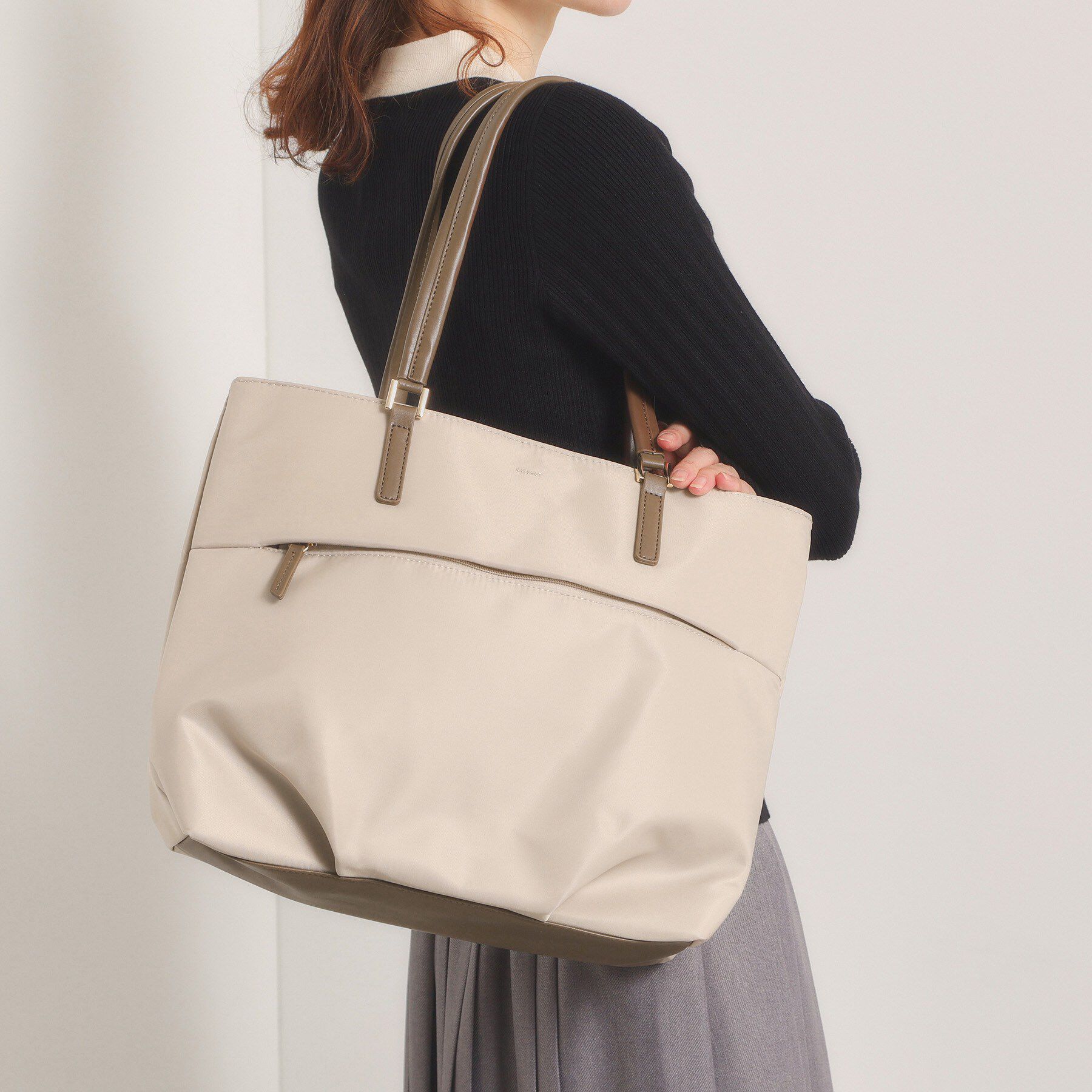ITS&rsquo;DEMO「【収納アドバイザー監修】合皮コンビA4トート」|トートバッグ|ライトベージュ(05