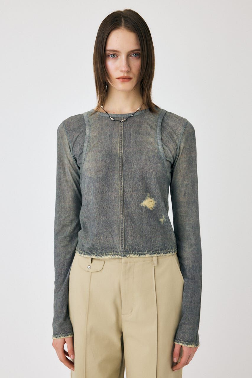 MOUSSY「DENIM PRINT TRANSPARENT ロンT」|Tシャツ・カットソー|