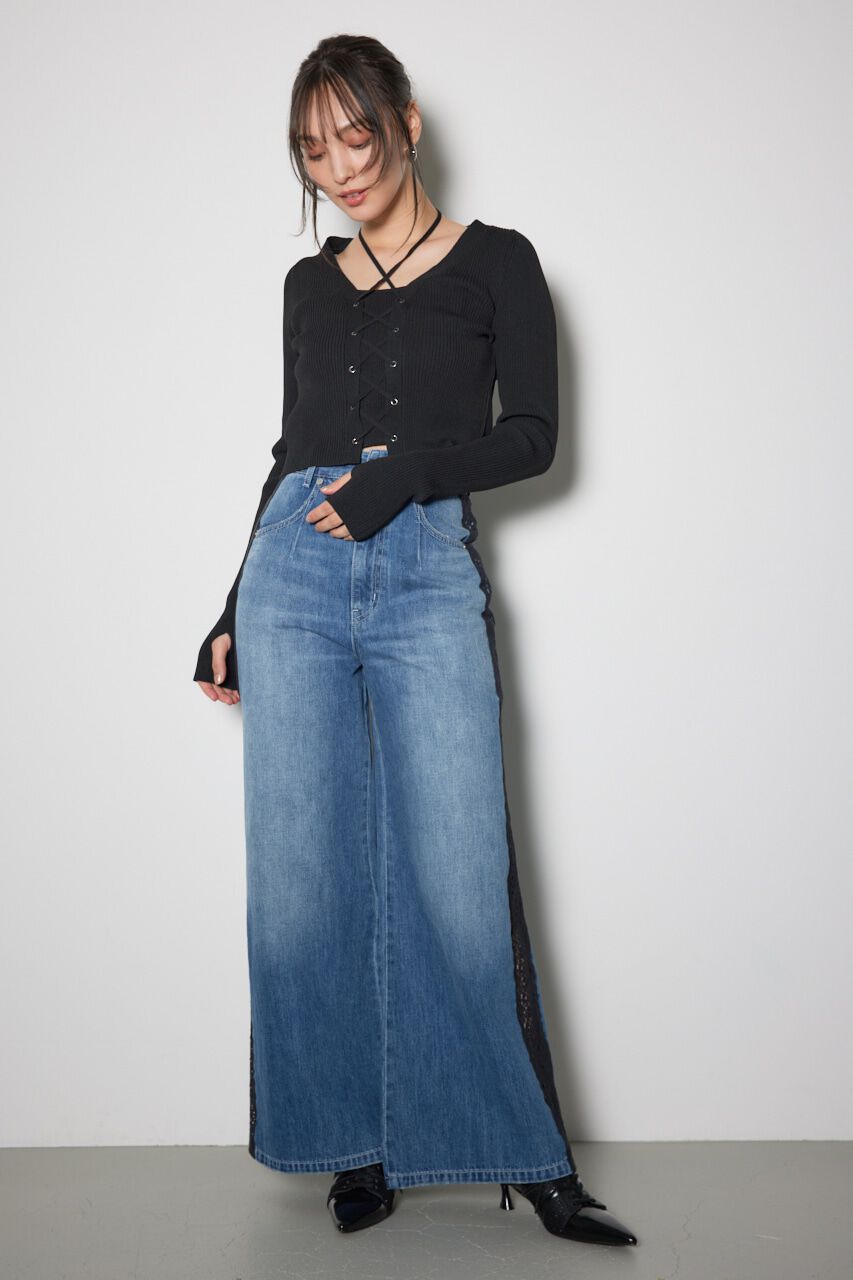 rienda「レースアップリブニットトップス」|ニット・セーター|