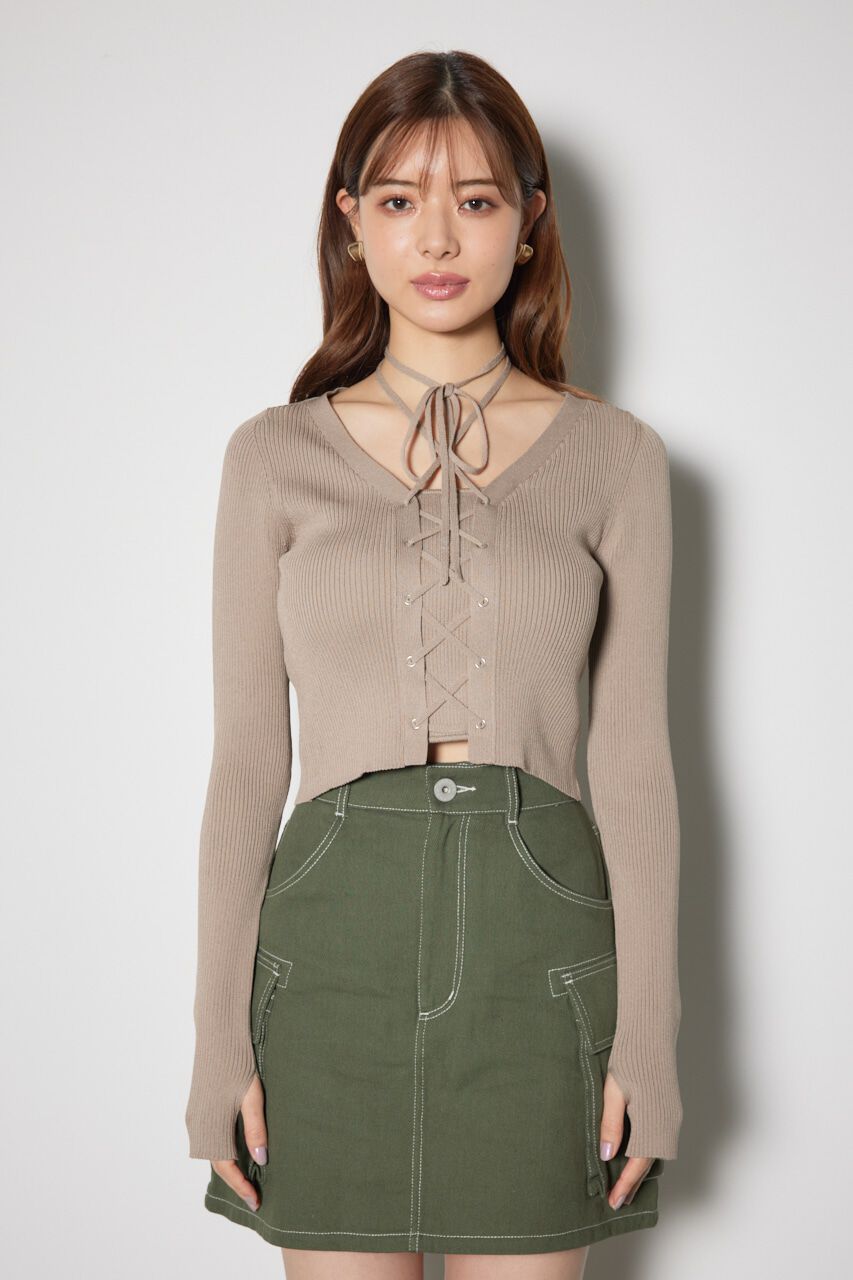 rienda「レースアップリブニットトップス」|ニット・セーター|