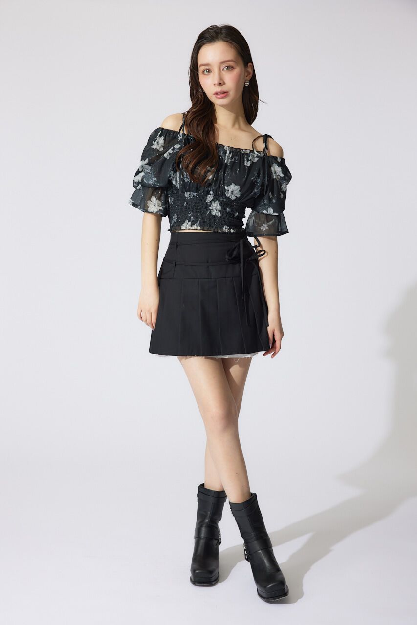 rienda「レイヤードパターンプリーツスコートショートパンツ」|スカート|BLK