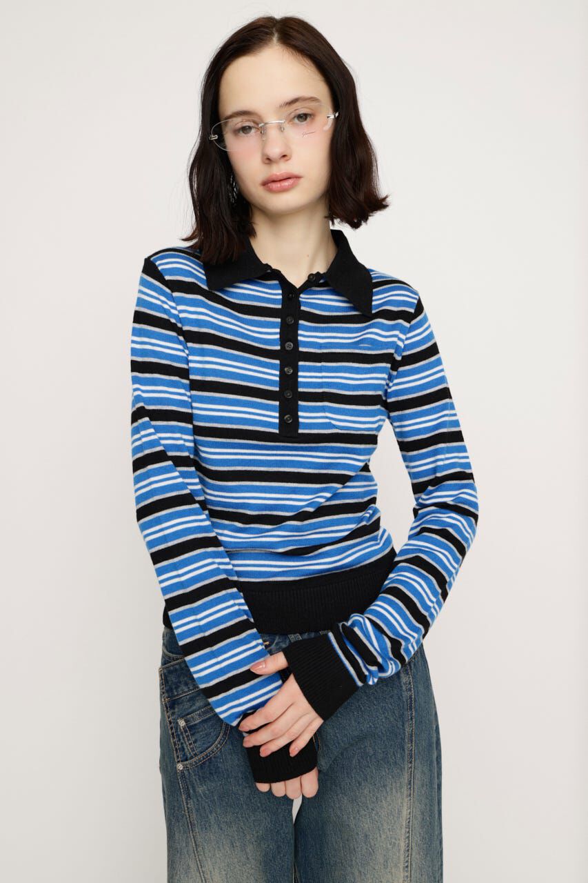 SLY「HG KNIT POLO トップス」|ニット・セーター|M/BLU7