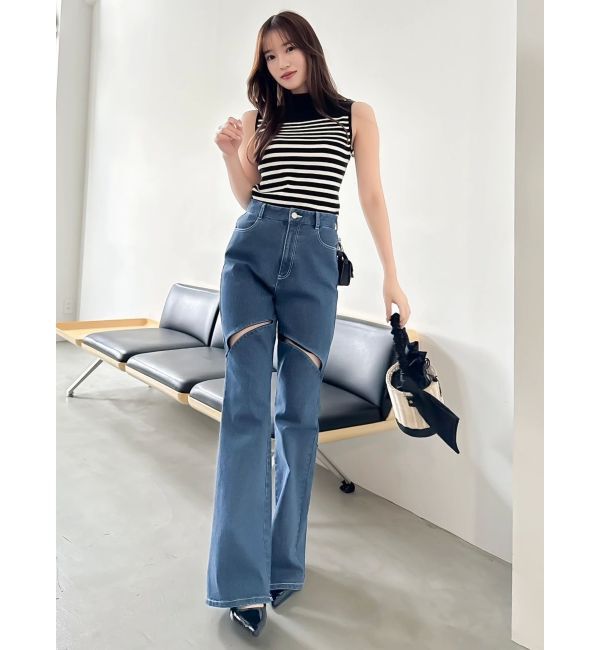 dazzlin「スリットフレアデニムパンツ」|デニム|