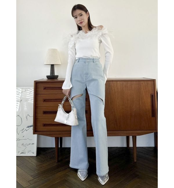 dazzlin「スリットフレアデニムパンツ」|デニム|