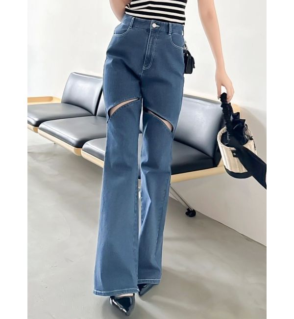 dazzlin「スリットフレアデニムパンツ」|デニム|インディゴ