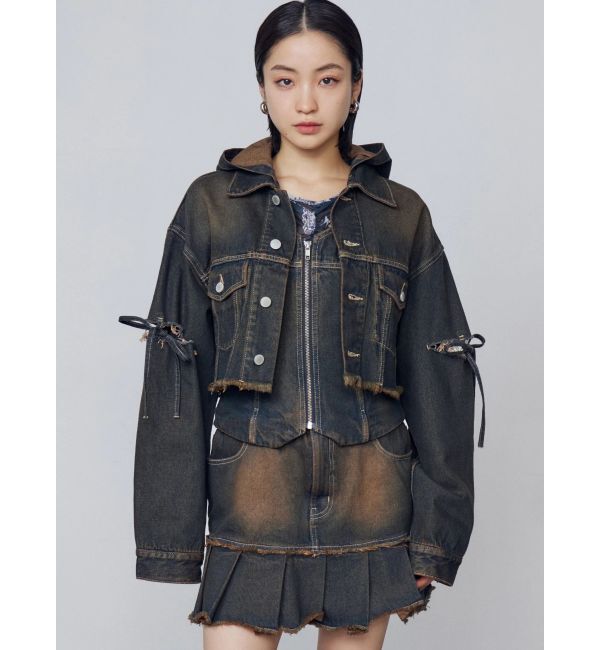 EMODA「カットスリーブフードデニムブルゾン」|ブルゾン・スタジャン|