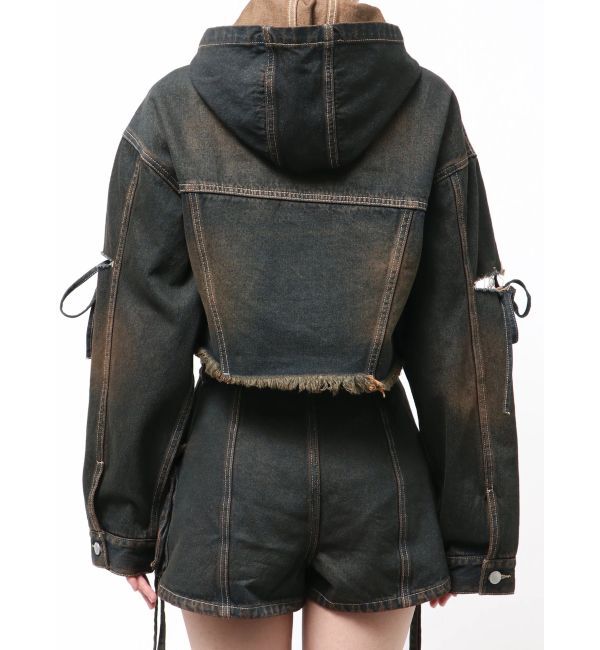 EMODA「カットスリーブフードデニムブルゾン」|ブルゾン・スタジャン|