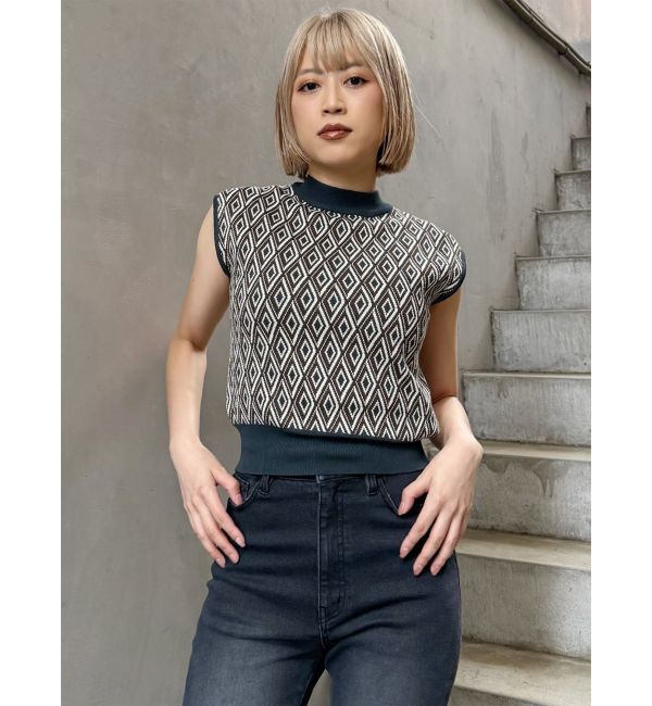 MURUA「ジオメトリックフレンチスリーブニットタンク」|ニット・セーター|