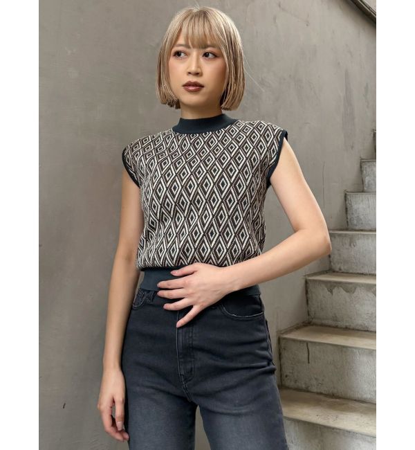 MURUA「ジオメトリックフレンチスリーブニットタンク」|ニット・セーター|