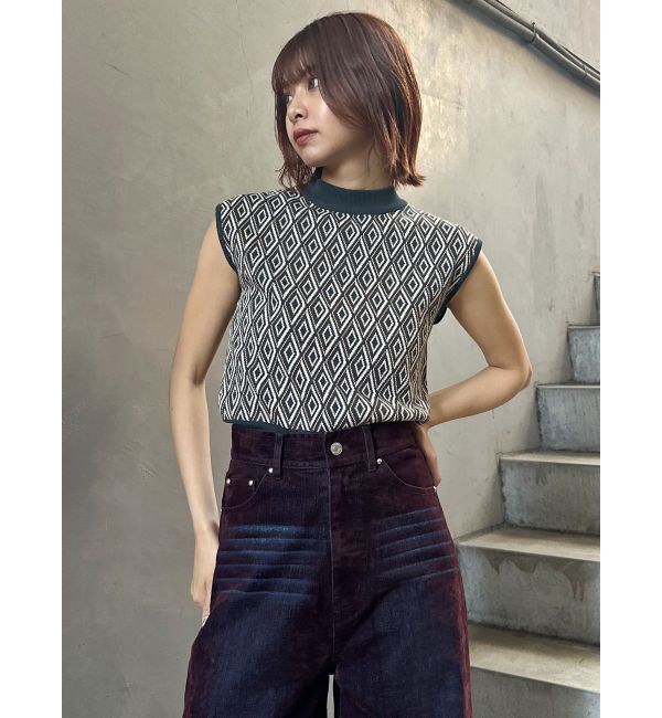 MURUA「ジオメトリックフレンチスリーブニットタンク」|ニット・セーター|